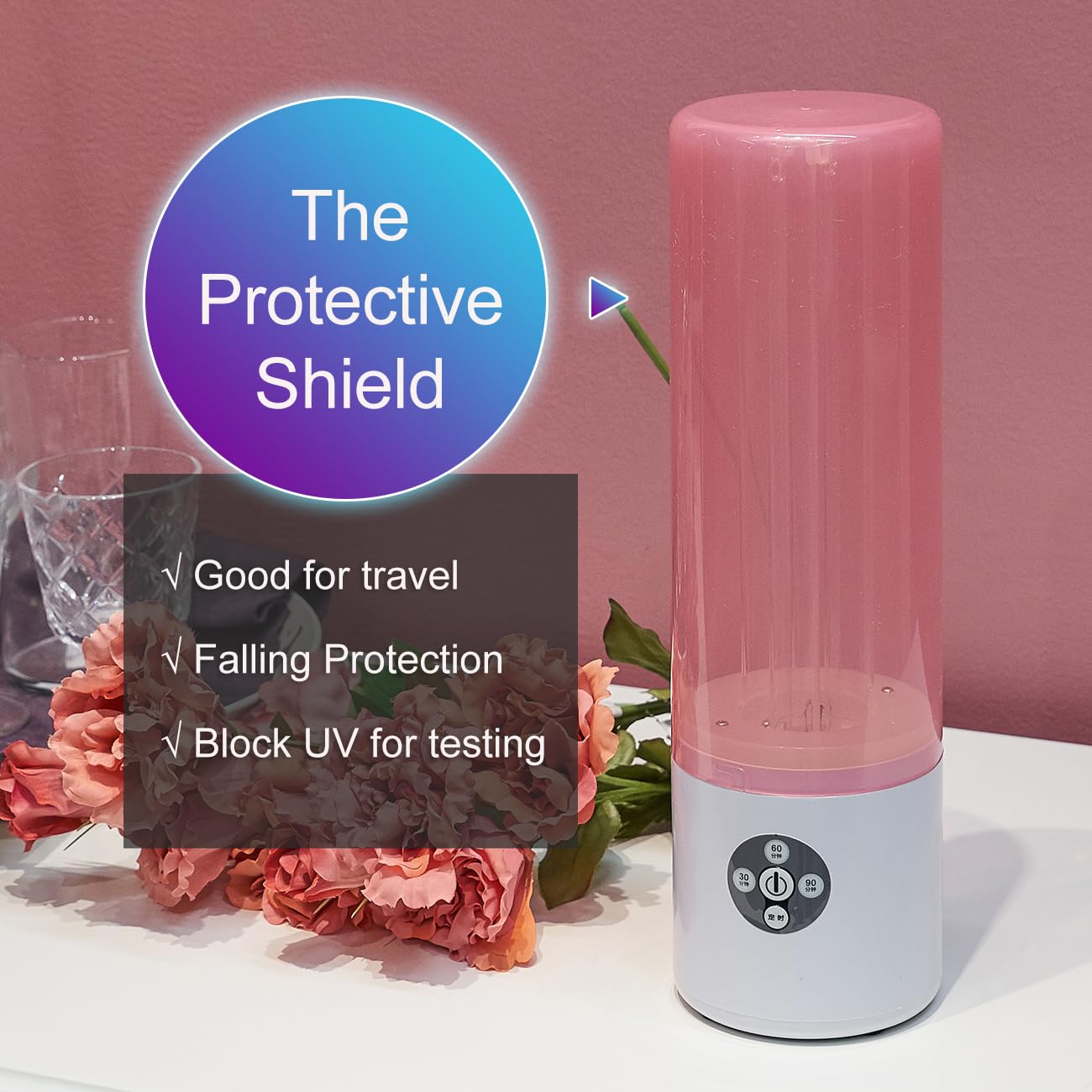 55W 254nm UVC Light Sanitizer for Home, School & Travel - Kills 99.9% of Bacteria, Mold & Dust Mites | Ozone-Free Room Disinfection Up to 750 Sq Ft | Ideal for Bedrooms, Bathrooms, Hotels & Offices (Pink, 1-Year Warranty)