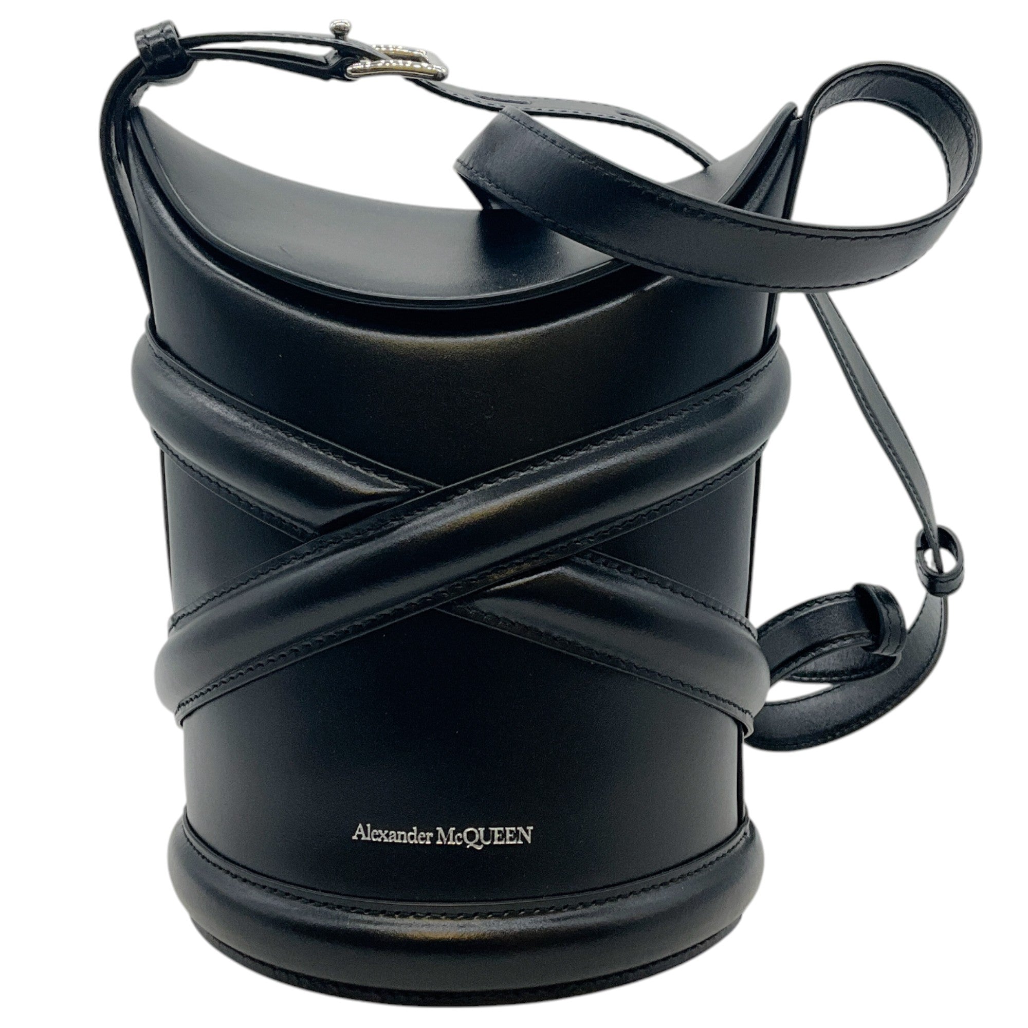 Alexander McQueen Black Leather Curve Bucket Bag for Women - Stylish Designer Handbag for Everyday Use, Work, and Evening Events