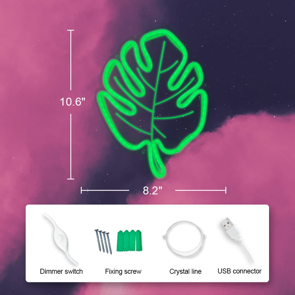 Colysor LED Leaf Neon Sign - Green Wall Art Decor for Baby & Kids Bedroom, Living Room, Wedding, Birthday Party, Camping, Bar & Christmas | Energy-Efficient Night Light for Home & Commercial Use