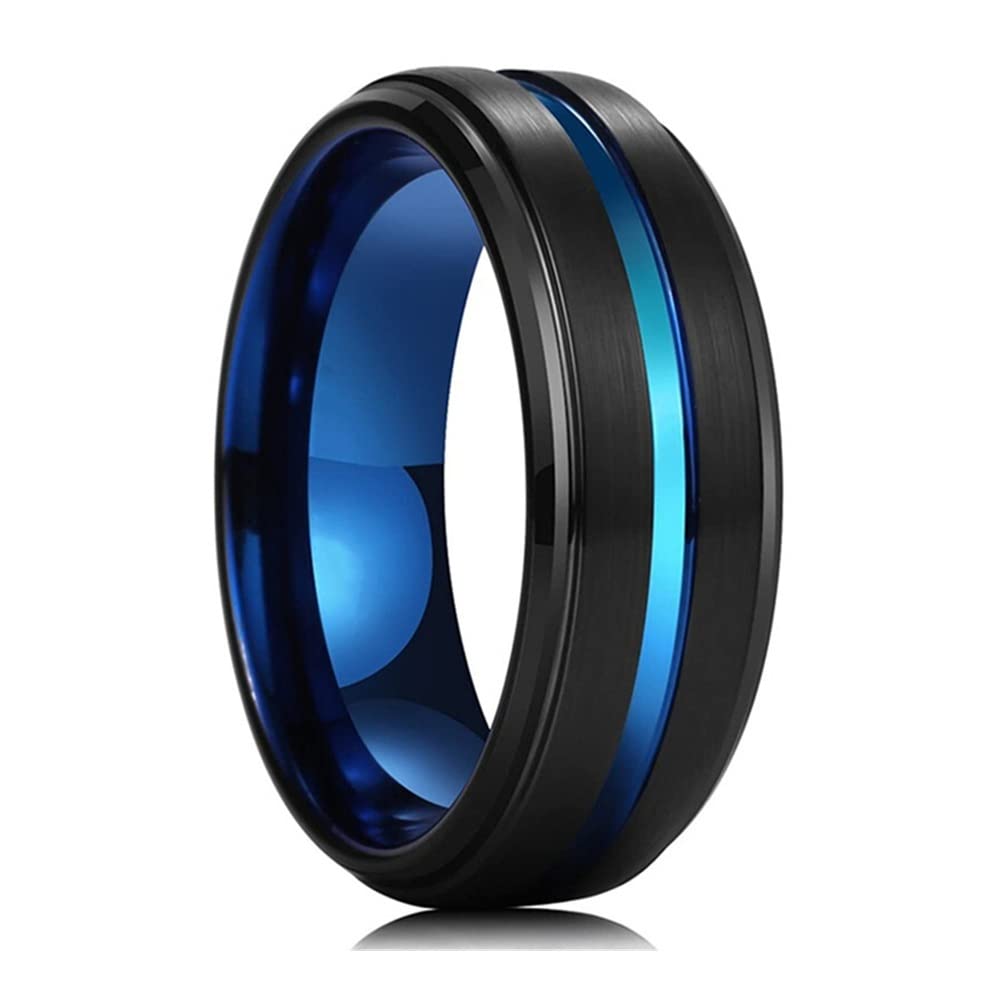 Elegant 8mm Stainless Steel Wedding Rings for Women & Men with White Cubic Zirconia & Black Epoxy - Couples Matching Bands (Size 10) - Perfect for Anniversaries, Engagements, and Everyday Wear