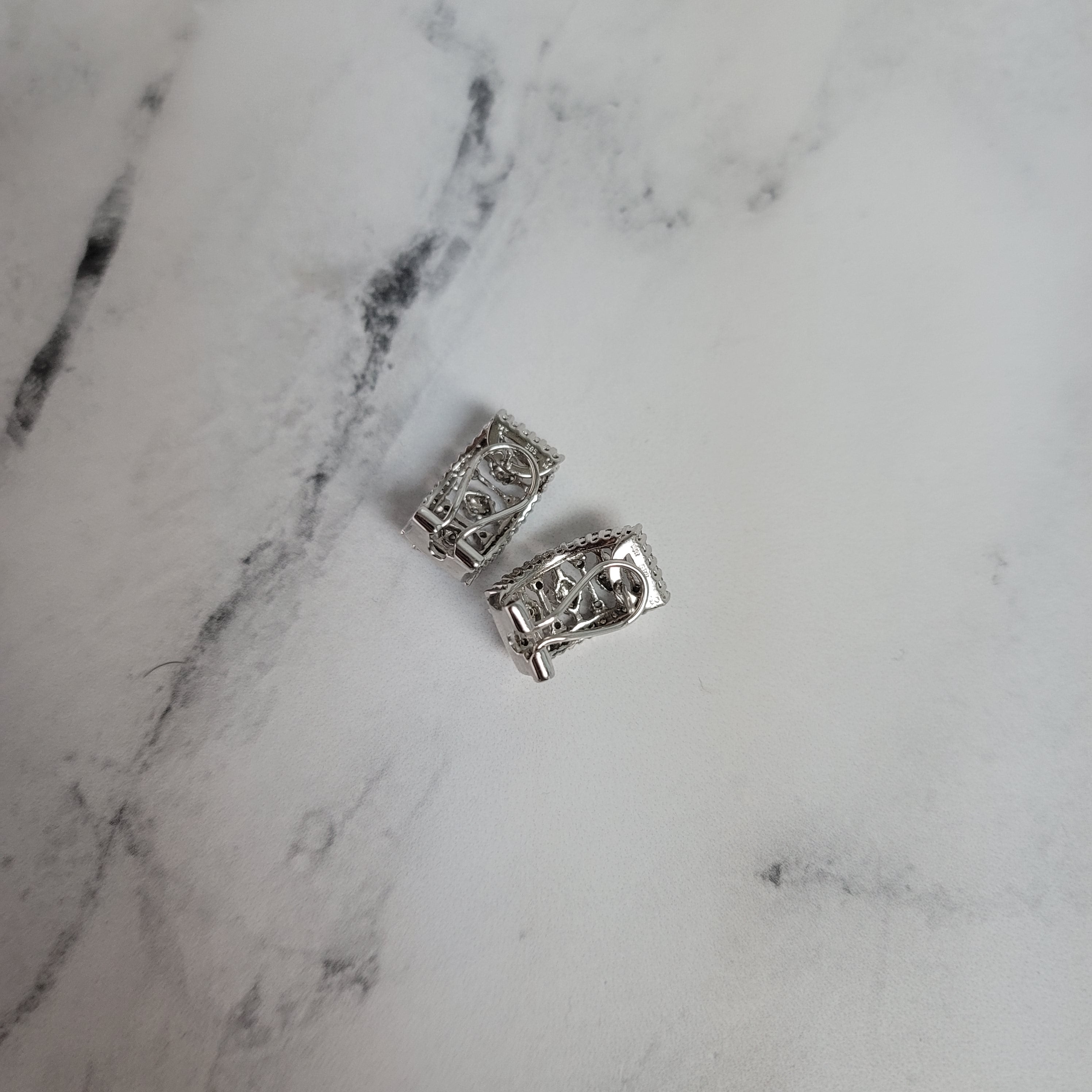 Vintage Style Diamond Pave Earrings 14k White Gold - Elegant Dangle Earrings for Women, Perfect for Weddings, Parties & Special Occasions