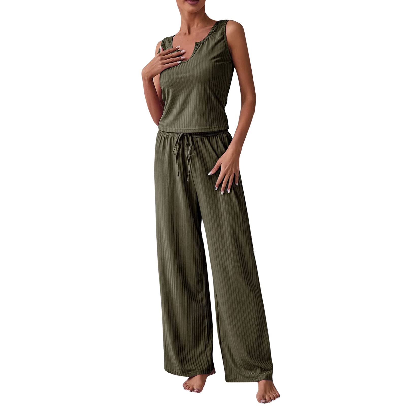 SCKARLE Women's 2-Piece Jumpsuit Outfit - Sleeveless Tank Top & Straight Leg Long Pants Fashion Romper | Casual Summer Wear, Beach Vacation Outfit, Party Dressy Ensemble