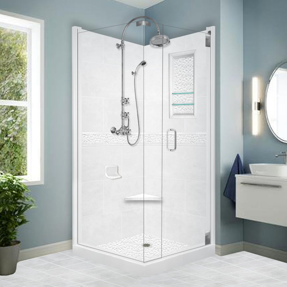 Pebble Natural Buff Corner Shower Kit - Waterproof Bathroom Shower Panel System for Modern Home & Spa Relaxation