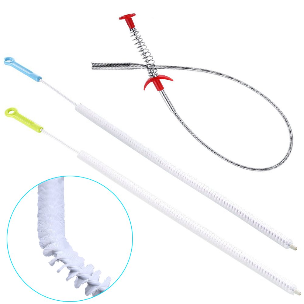 SENHAI 28 Inch (71cm) Sewer Drain Cleaning Brush with Drain Relief Auger - Flexible Bendable Sink Overflow Drain Brush for Bathroom, Kitchen, Shower & Tub Clog Removal - Heavy Duty Pipe Cleaner for Hair, Soap Scum & Debris