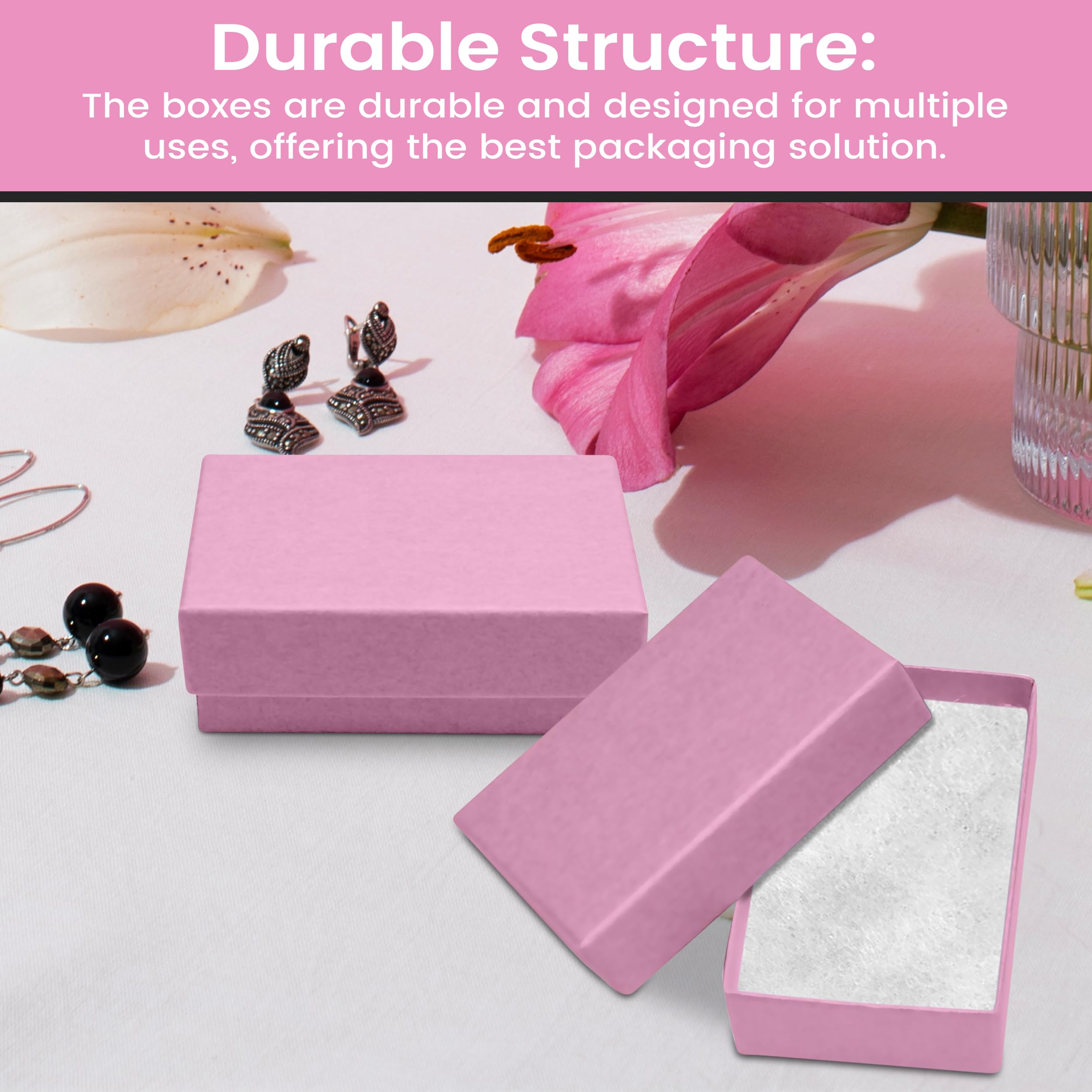 25 Pack Pink Jewelry Gift Boxes 2.5x1.62x1 Inch - Premium Cotton Filled Cardboard Jewelry Storage Box with Lids - Made in USA - Perfect for Bracelets, Necklaces, Rings & Earrings - Great for Gift Wrapping, Wedding Favors & Jewelry Organization