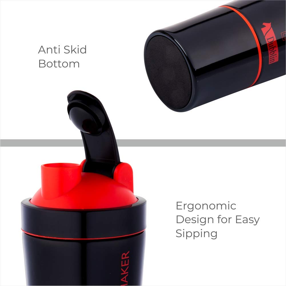 DUBBLIN Dubb & Shaker Gym Shaker Bottle - 750ml BPA-Free Stainless Steel Protein Shaker with Spring Ball & Detachable Glass Lid - Perfect for Workouts, Protein Mixing & On-the-Go Hydration