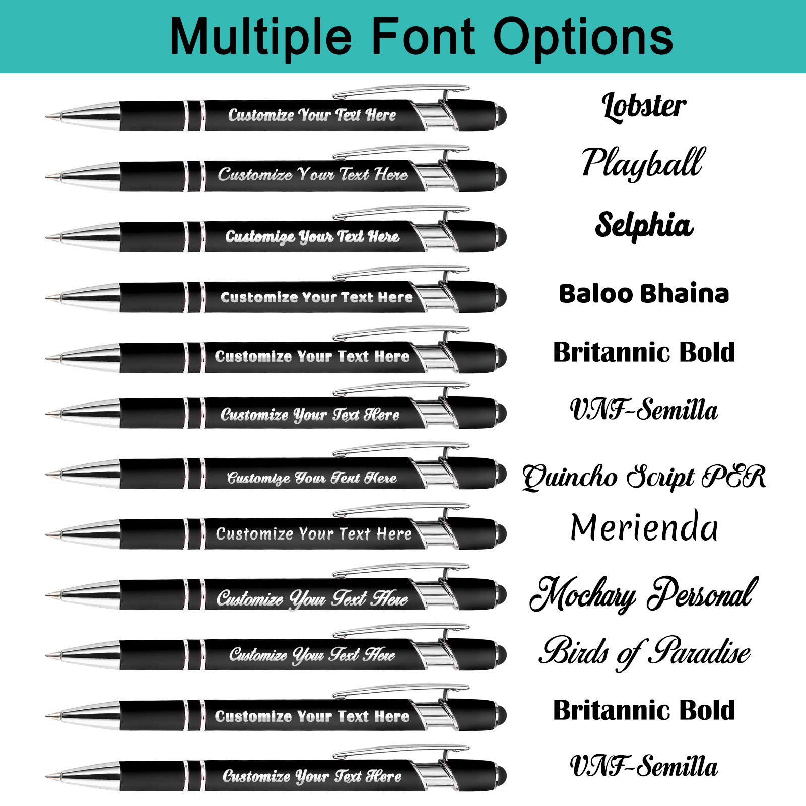 60 Pack Personalized Engraved Pens with Stylus - Custom Metal Pens for Graduation, Birthday, Boss & Teacher Gifts - Soft Touch, Name/Logo/Message Engraving - Light Green - Perfect for Office, School & Corporate Events