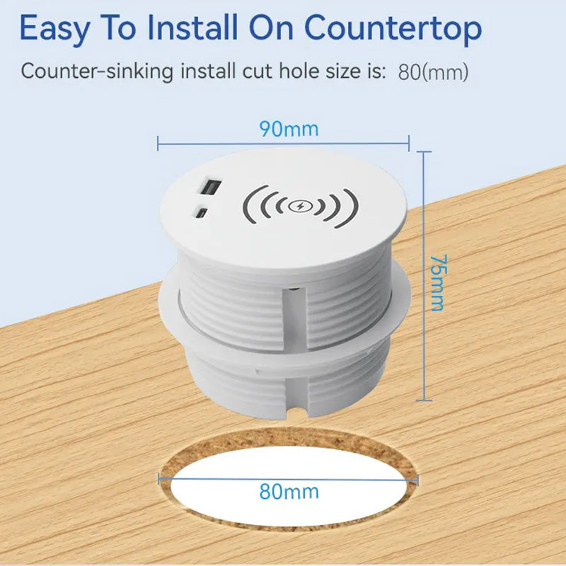 Wireless Charging Dock with USB Cable Management - 9cm Compact Desk Organizer (Black) - Perfect for Office, Home & Workspace Clutter-Free Charging