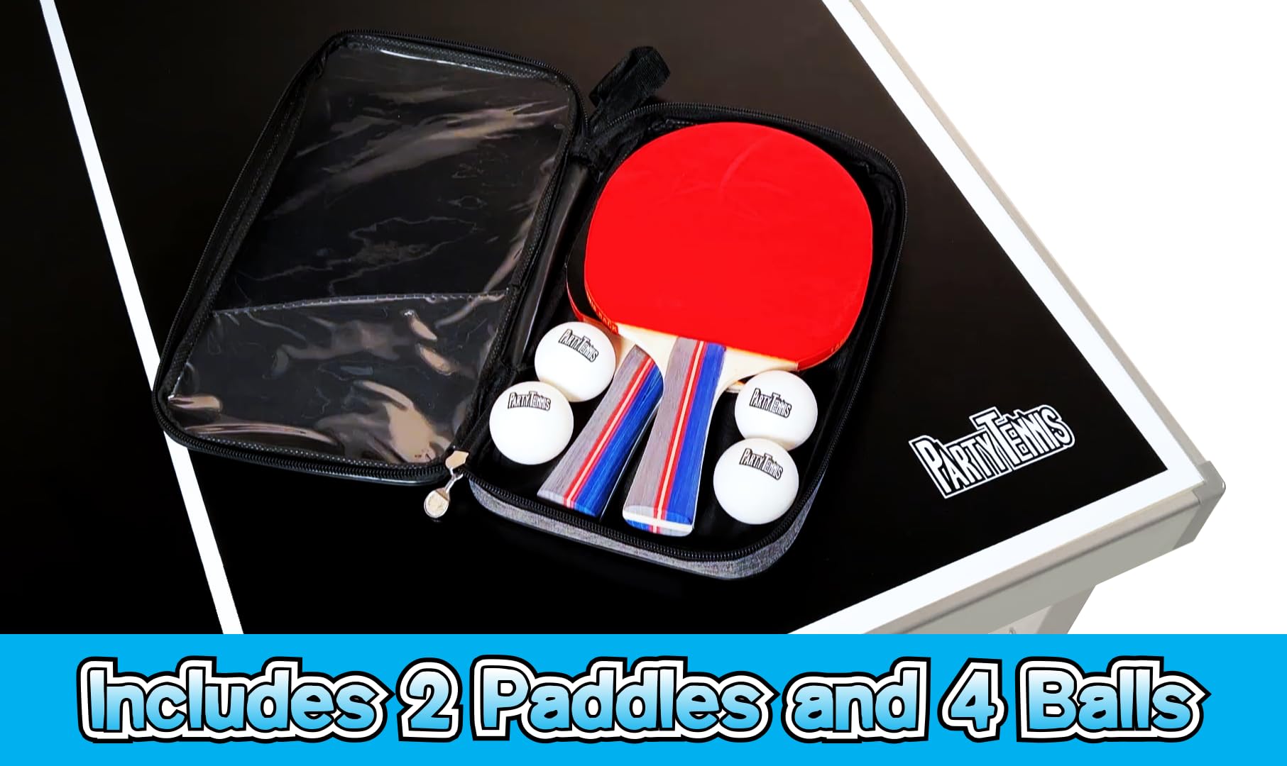 PartyLife 6 ft x 3 ft Portable Folding Ping Pong Table with Net, Paddles & Balls - Indoor/Outdoor Table Tennis for Kids & Adults | Fun-Size Compact Design | Optional LED Lights - Perfect for Game Rooms, Backyards & Parties