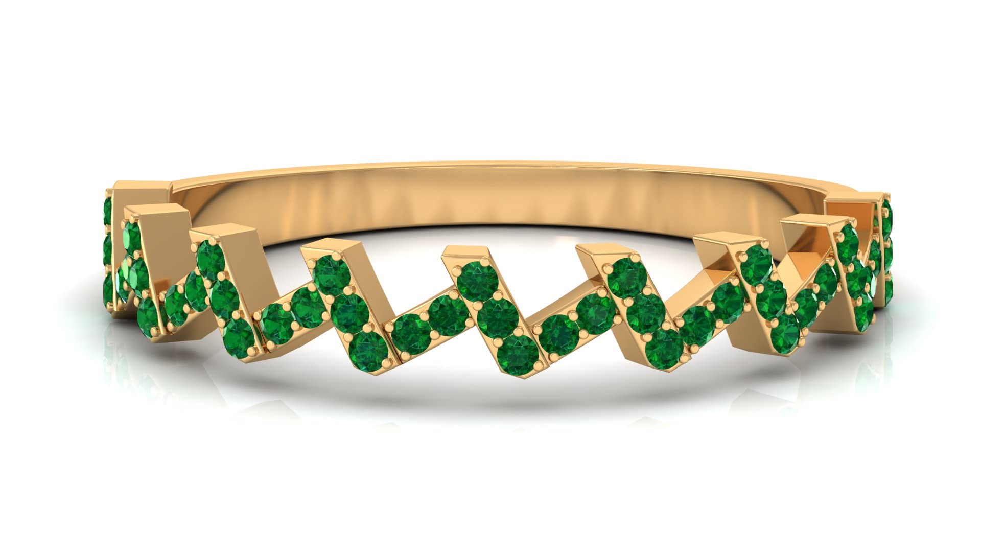 1/2 CT Genuine Emerald Half Eternity Ring for Women - 14K Solid Gold Zigzag Design, May Birthstone Jewelry | Perfect for Anniversary Gifts, Engagement, Wedding Bands & Special Occasions