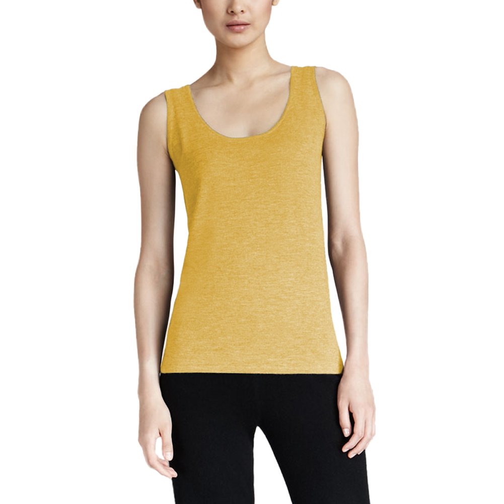 Parisbonbon Women's 100% Cashmere Scoop Neck Tank Top - Soft & Luxurious Vanilla Yellow Color - Plus Size 5X - Perfect for Layering, Office Wear & Casual Outfits