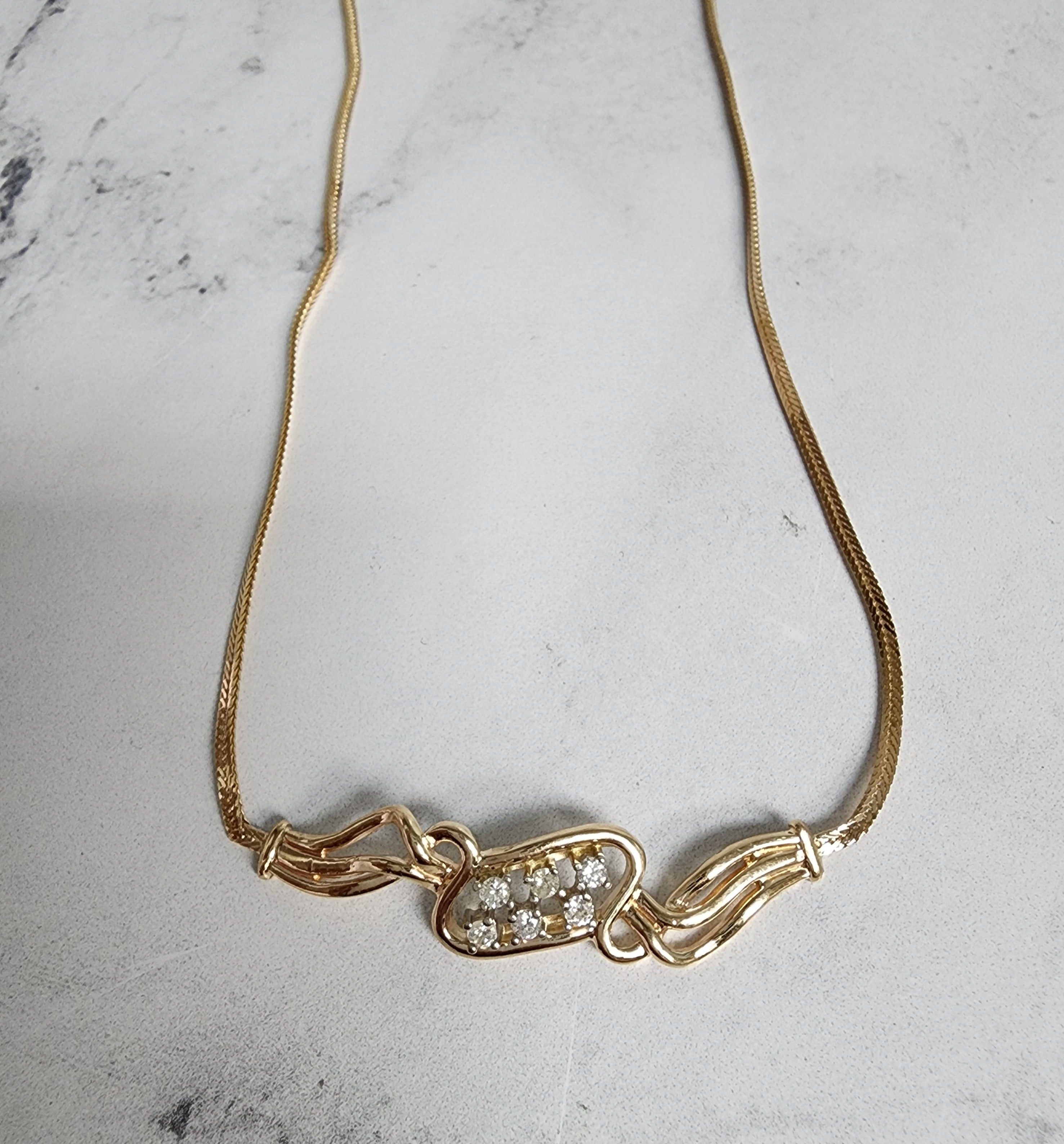 Vintage Diamond Necklace with Flat Fox Chain - Elegant Jewelry for Women, Perfect for Weddings, Parties & Special Occasions