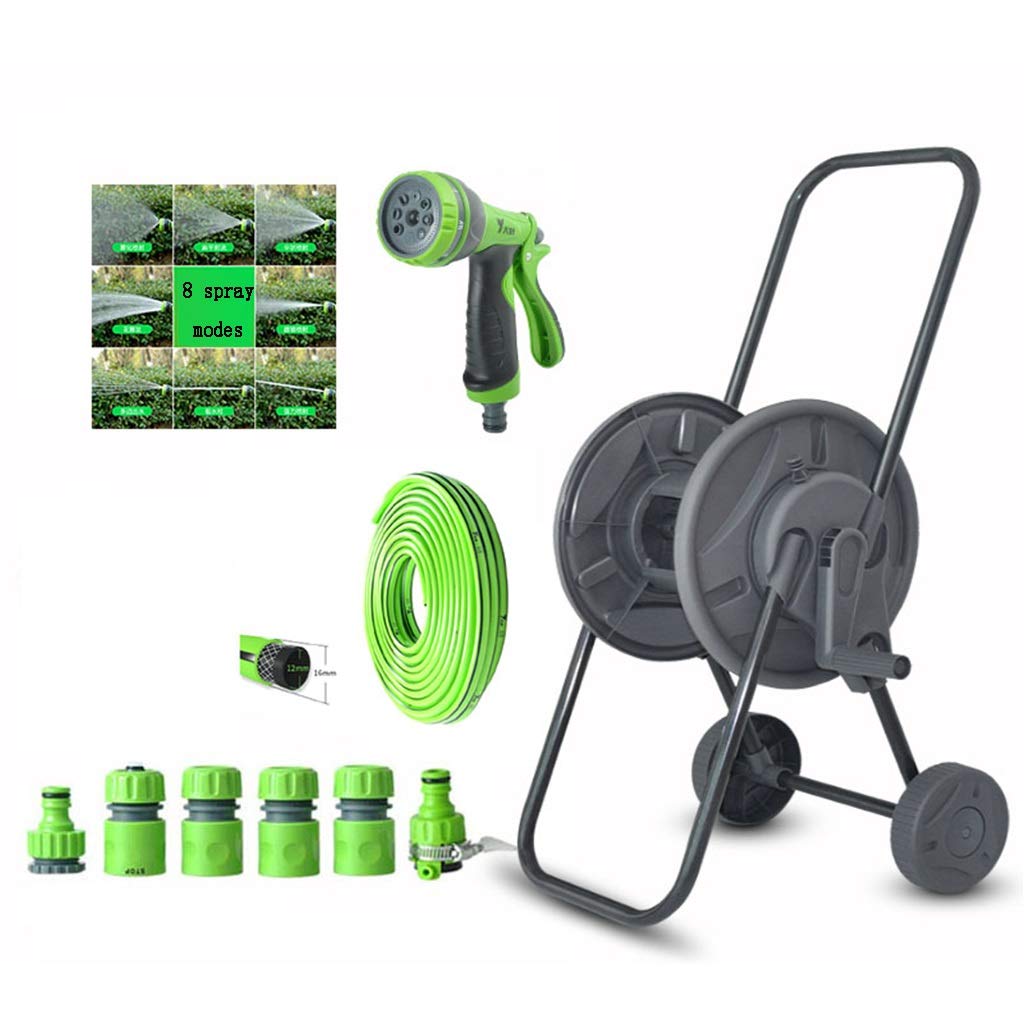 BBGS Gray Portable Hose Trolley with Wheels - 15m Heavy Duty Water Hose Reel for Car Washing, Garden Watering & Outdoor Cleaning - Compact Storage Frame with Easy Mobility
