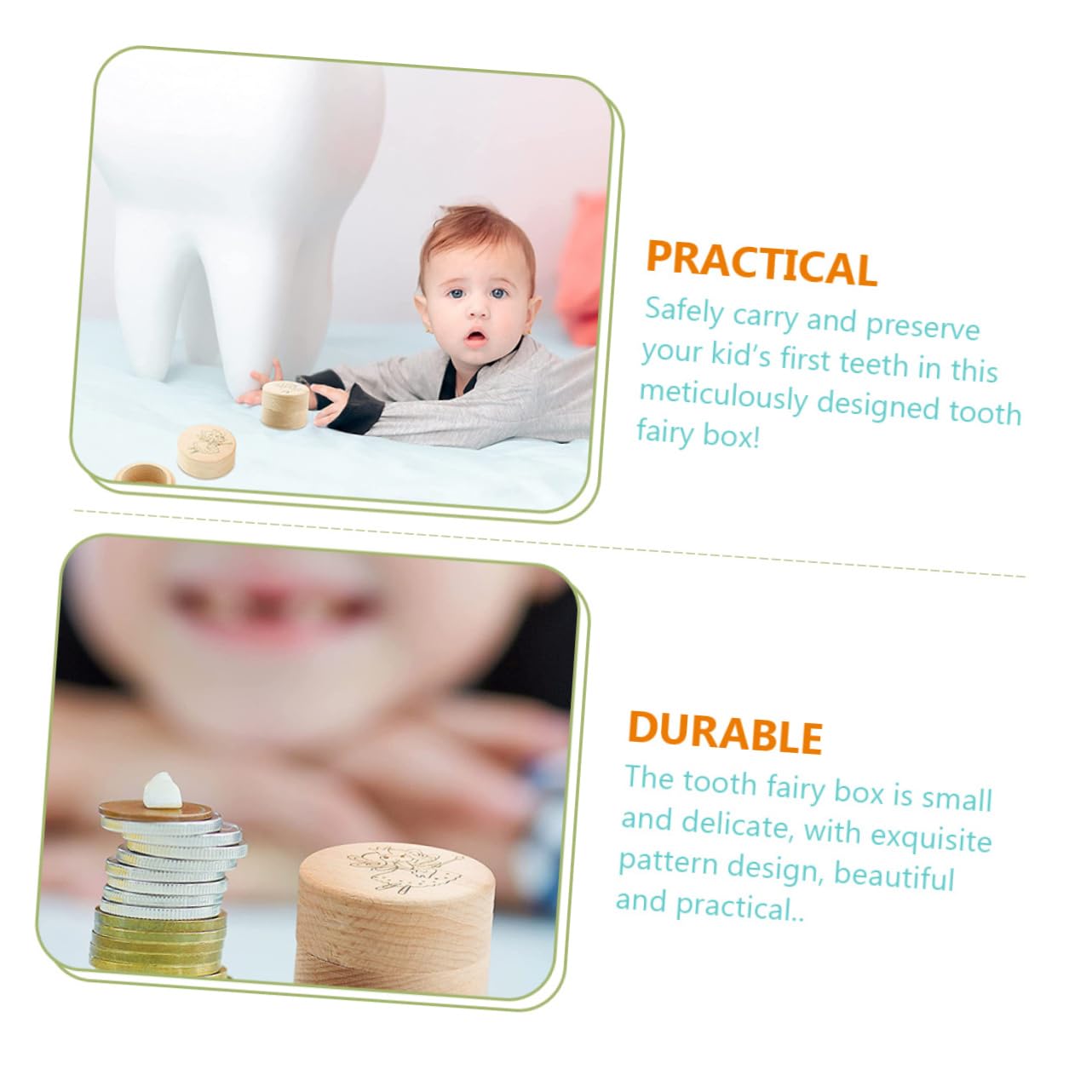 STOBAZA 2-Pack Wooden Tooth Fairy Box for Kids - Natural Khaki Tooth Holder Pillow with Storage Compartment | Perfect for Baby Teeth Keepsake, First Tooth Loss Milestone & Fairy Gift Exchange