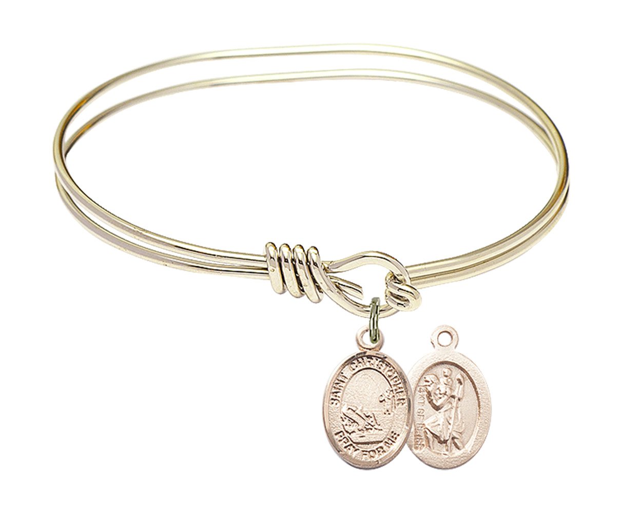 5 3/4 Inch Oval Eye Hook Bangle Bracelet with St. Christopher Fishing Charm - Stylish Jewelry for Outdoor Adventures & Travel Protection
