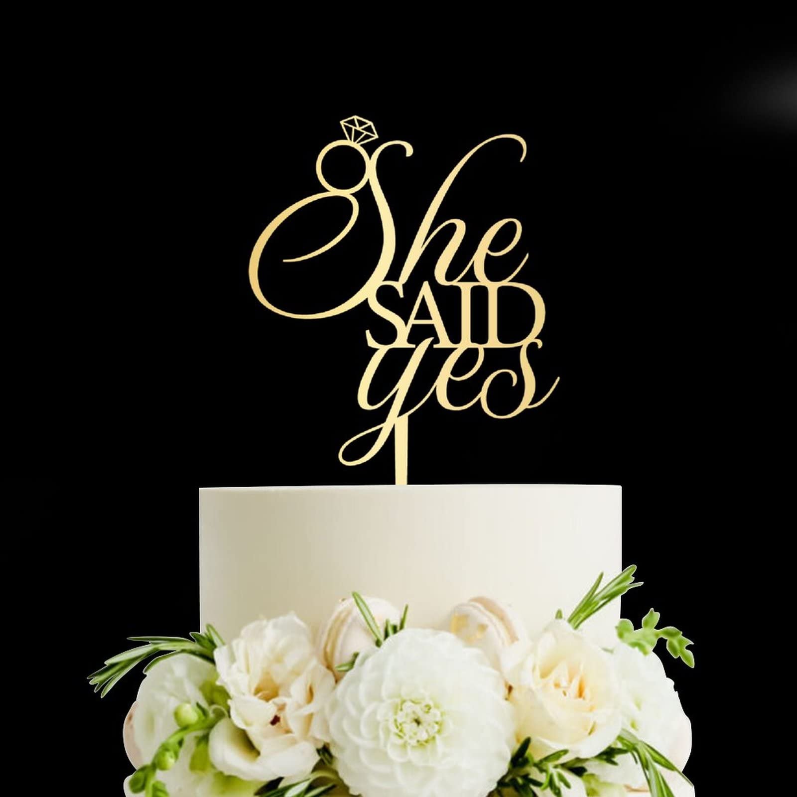 Elegant Mirror Gold Acrylic Wedding Cake Topper - Custom 'She Said Yes' Mr & Mrs Cake Decoration for Weddings, Anniversaries & Special Celebrations