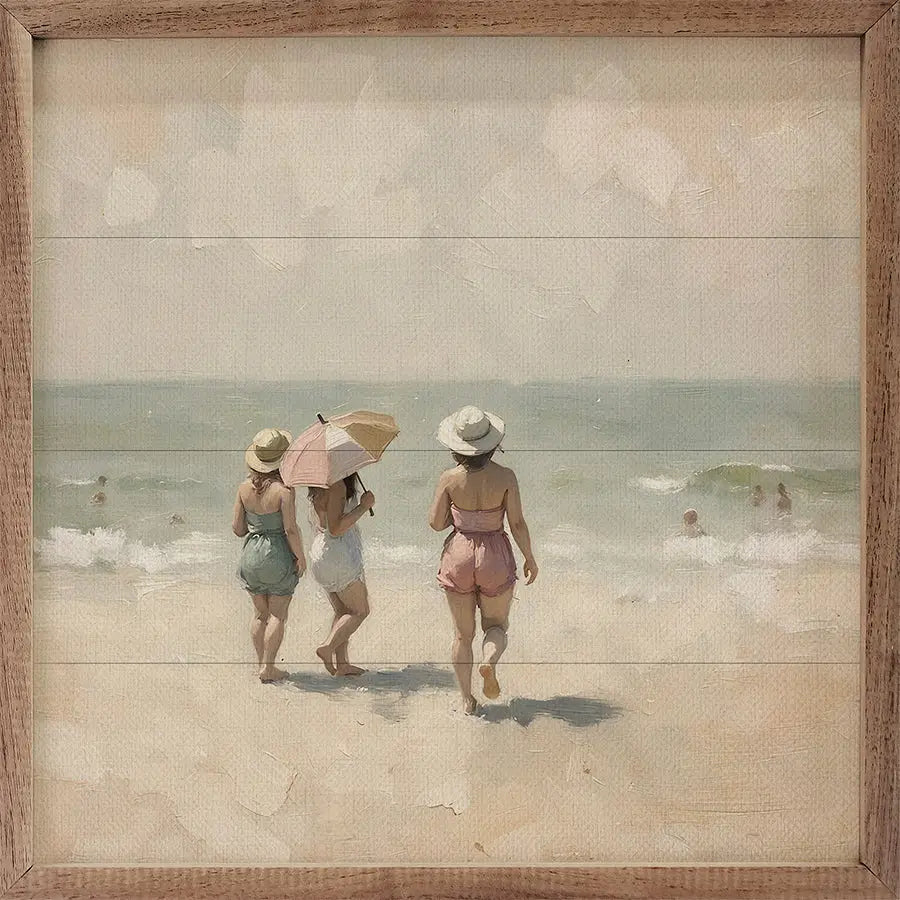 Beach Crowd Wood Framed Print - Coastal Wall Art Decor for Living Room, Bedroom & Office - Perfect Beach House & Vacation Home Decor