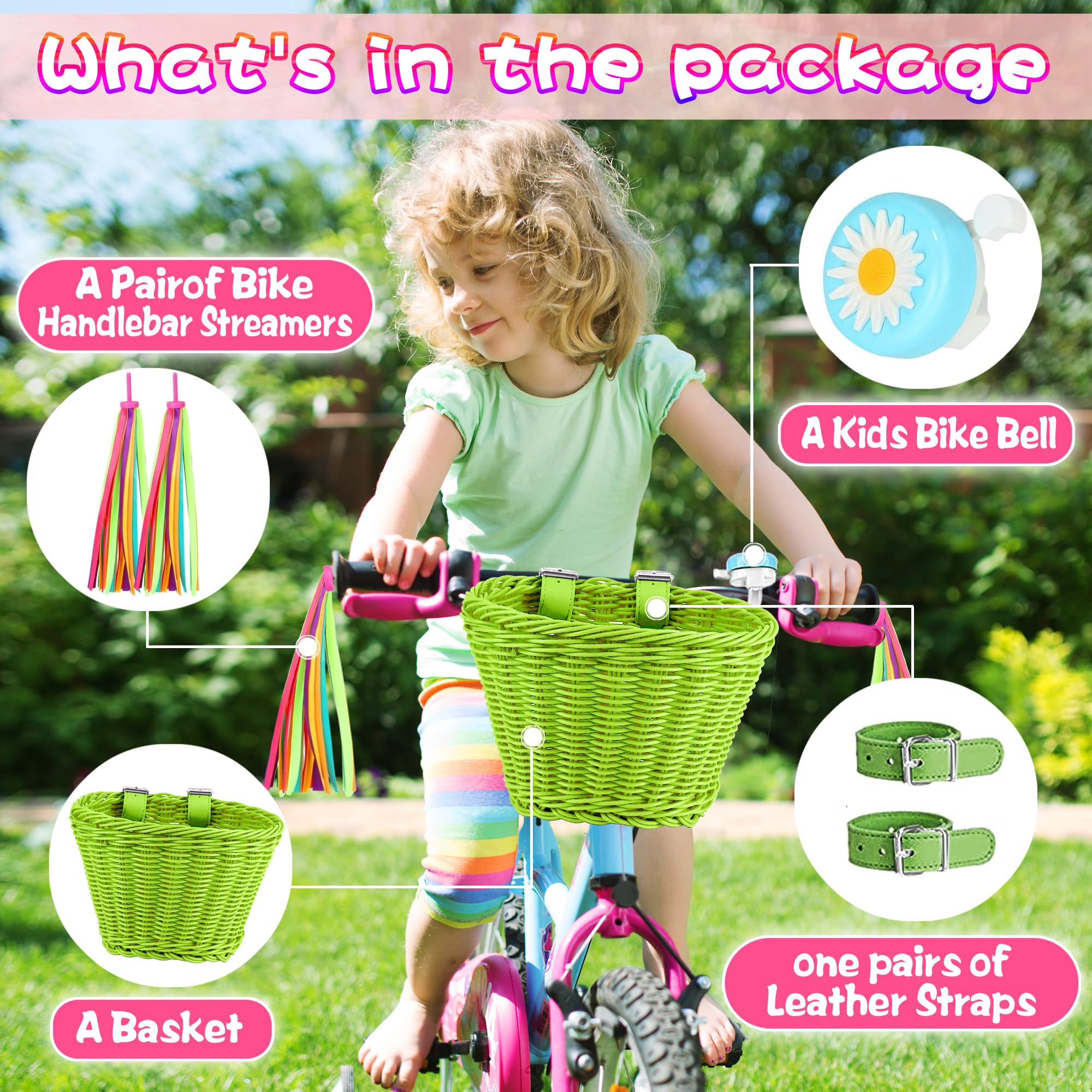 Kids Bike Basket Set - Handwoven Detachable Bike Basket for Girls & Boys - Fits Most Bikes Including Stationary, Ebike & Road Bikes - Perfect for School, Picnics & Outdoor Adventures