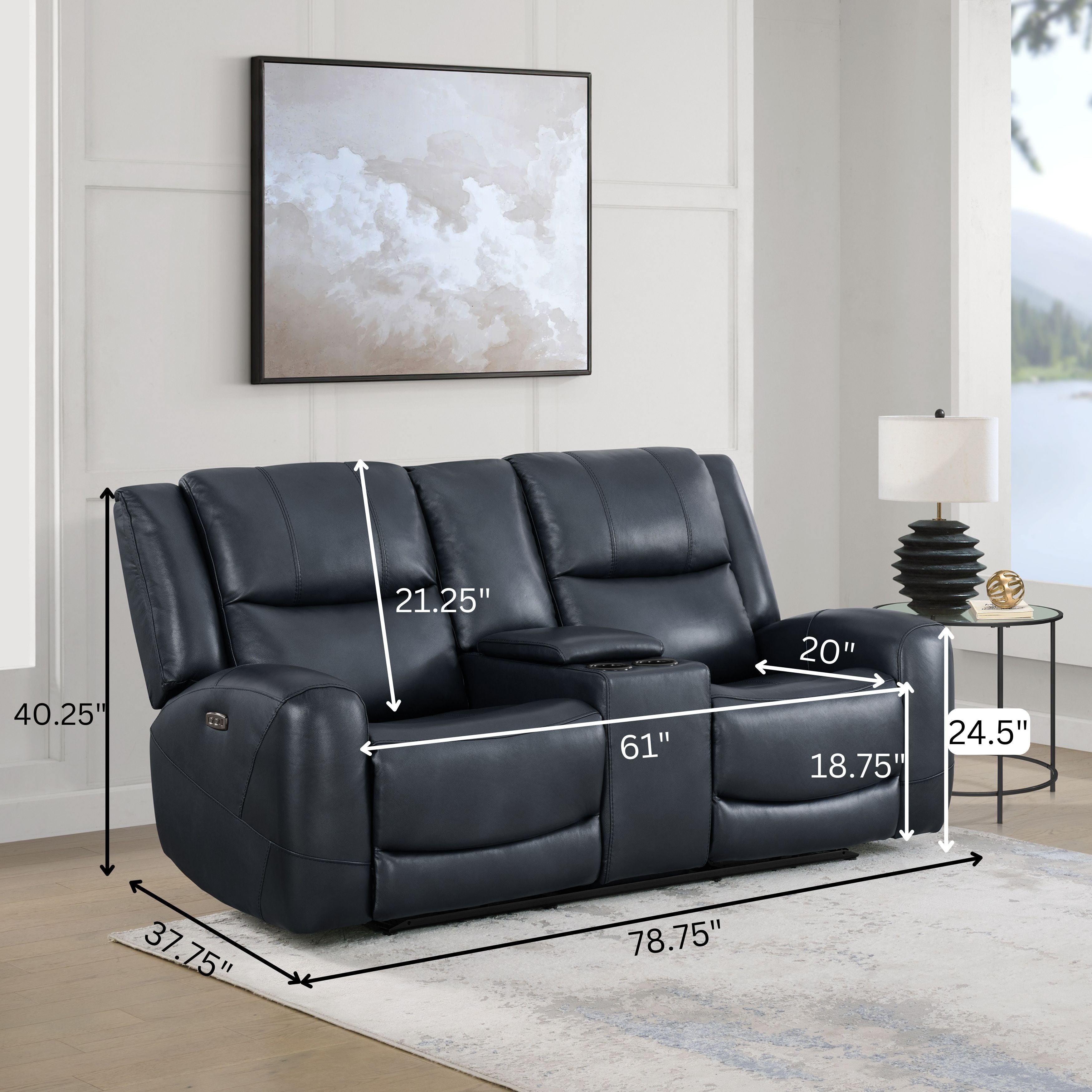 Roundhill Furniture Cozura Genuine Leather Power Reclining Sofa Set - 3-Piece Living Room Sectional with USB Charging & Cup Holders | Perfect for Home Theater, Family Gatherings & Relaxing Evenings