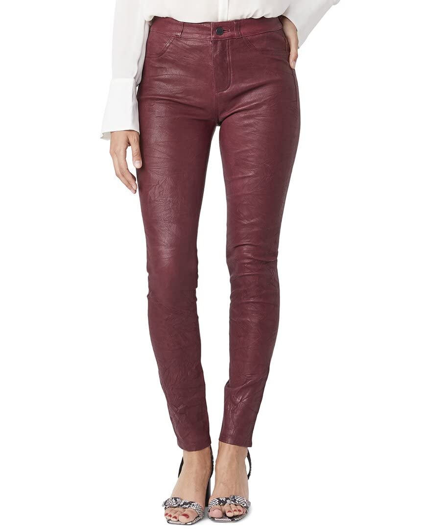 PAIGE Women's Hoxton High Waist Stretch Leather Pants - Slim Fit Vegan Faux Leather Trousers for Work, Night Out & Casual Wear