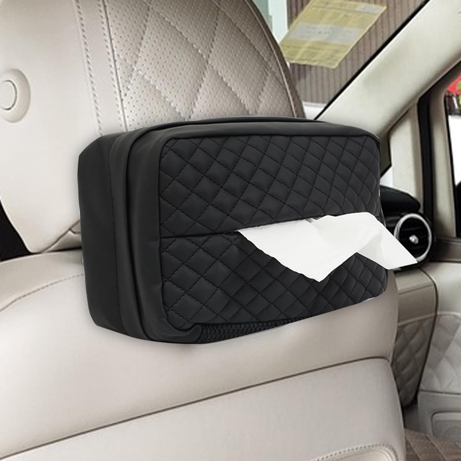 Premium Black Car Tissue Holder - Universal 120 Standard Size Tissue Box Dispenser for Auto Headrest | Car Napkin Organizer with Secure Fit | Perfect for Road Trips, Daily Commutes & Family Travel Accessories