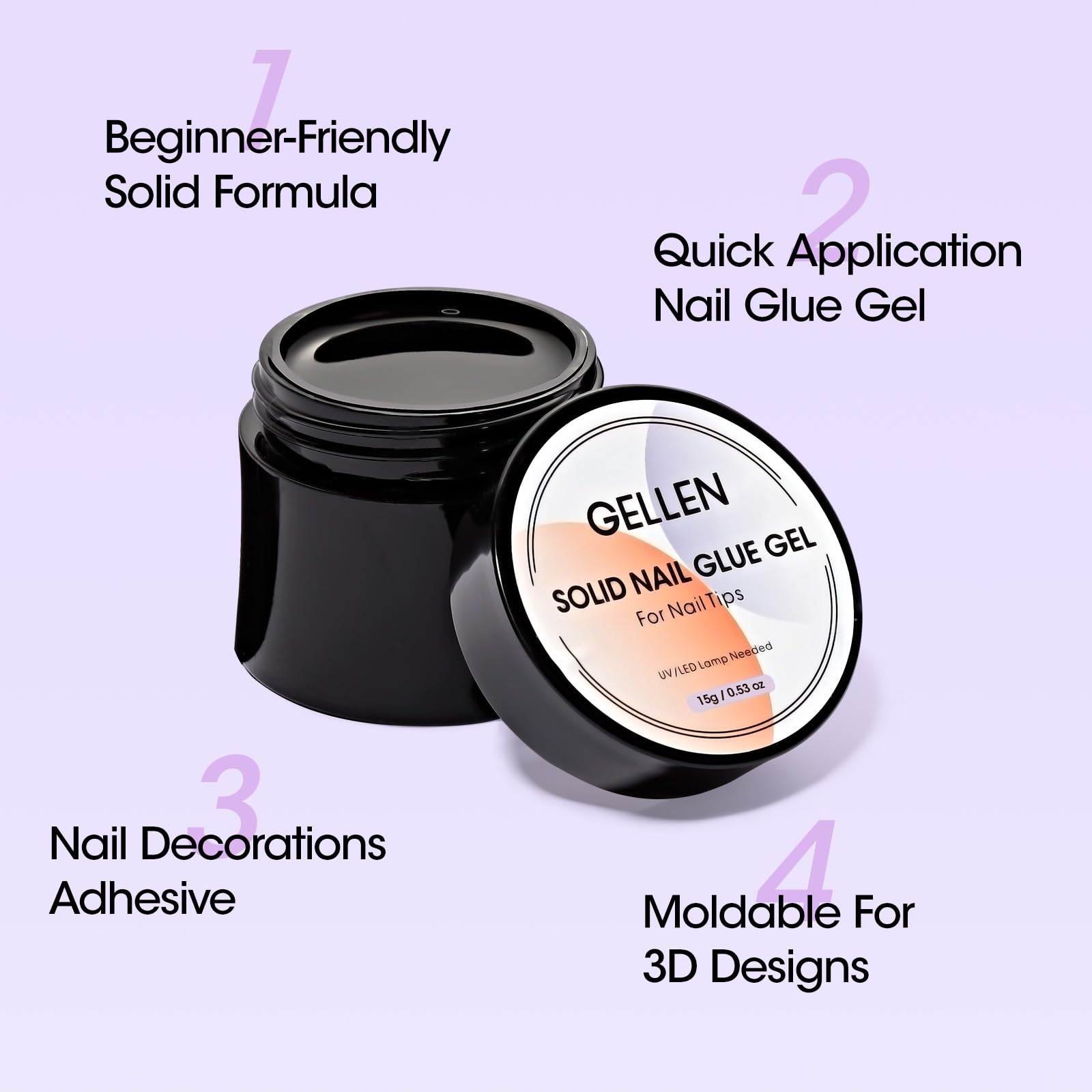 Gellen Solid Nail Glue Gel - Strong Adhesive for False Nail Tips & Press On Nails | UV/LED Light Curing Required | 15g | Perfect for Acrylic Nails, Home Salon & Professional Nail Art