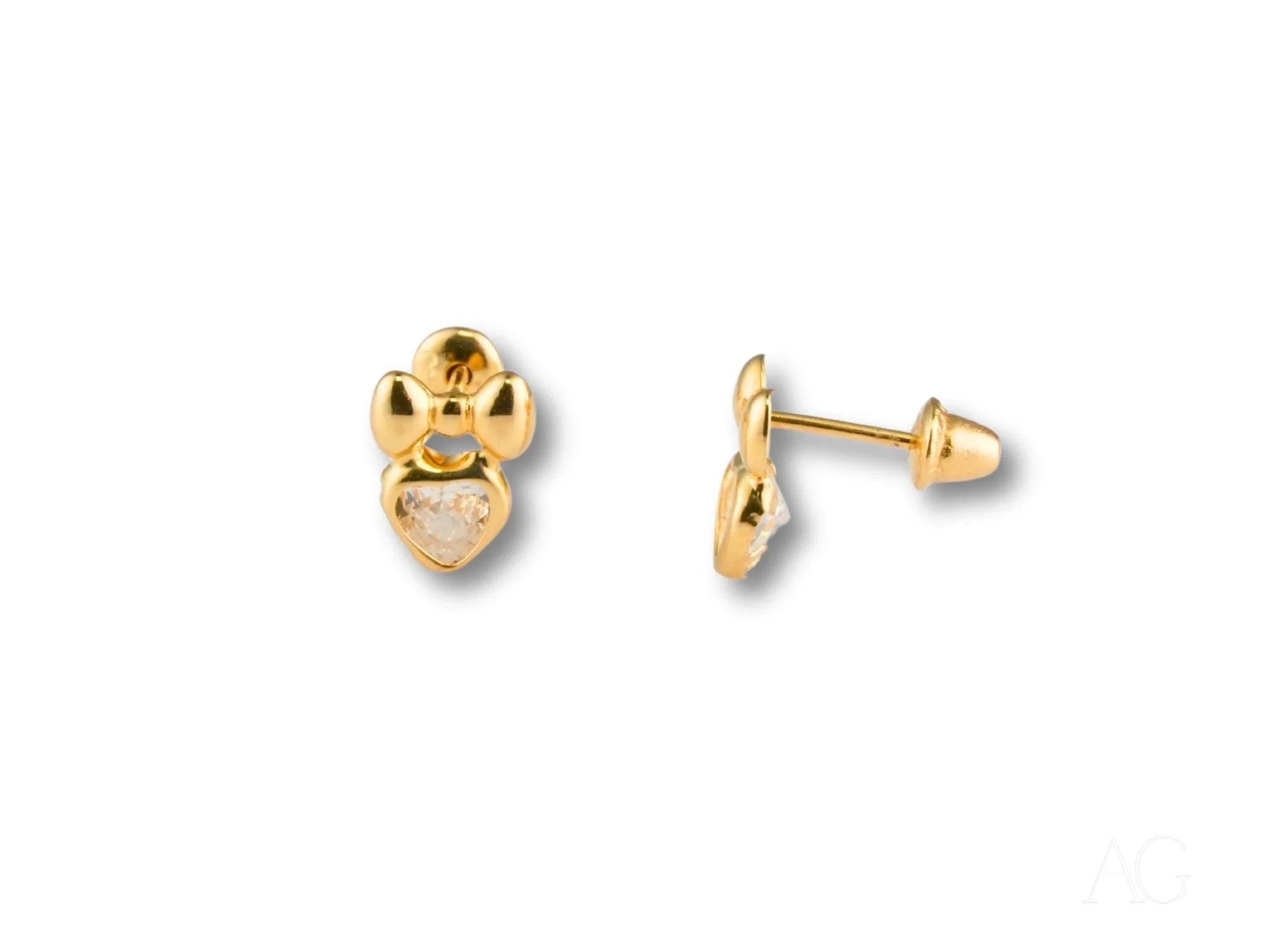 18k Gold CZ Heart Bow Earrings - Elegant Dangle Drop Earrings for Women | Perfect for Valentine's Day, Anniversary, Wedding & Party Jewelry Gift