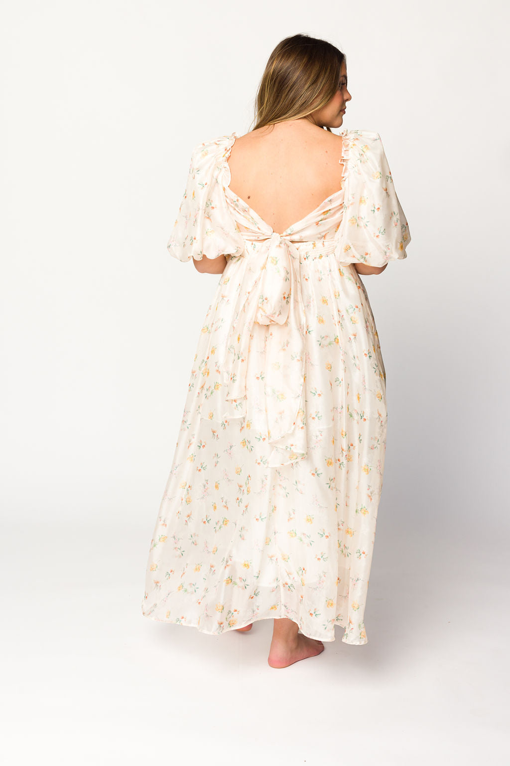 Melody Maxi Dress with Pleats & Bow Detail - Yellow Rose Floral Print | Bump Friendly Maternity Dress | Inclusive Sizing S-3XL | Perfect for Weddings, Baby Showers & Summer Vacations
