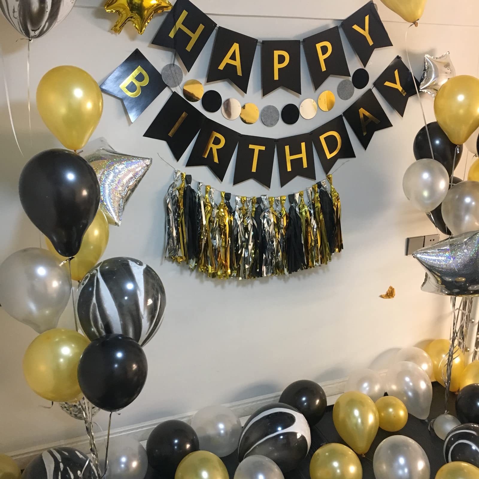 Happy Birthday Banner - Black and Gold Party Decorations for Birthday Celebrations | Perfect for Birthday Parties, Anniversaries & Special Events