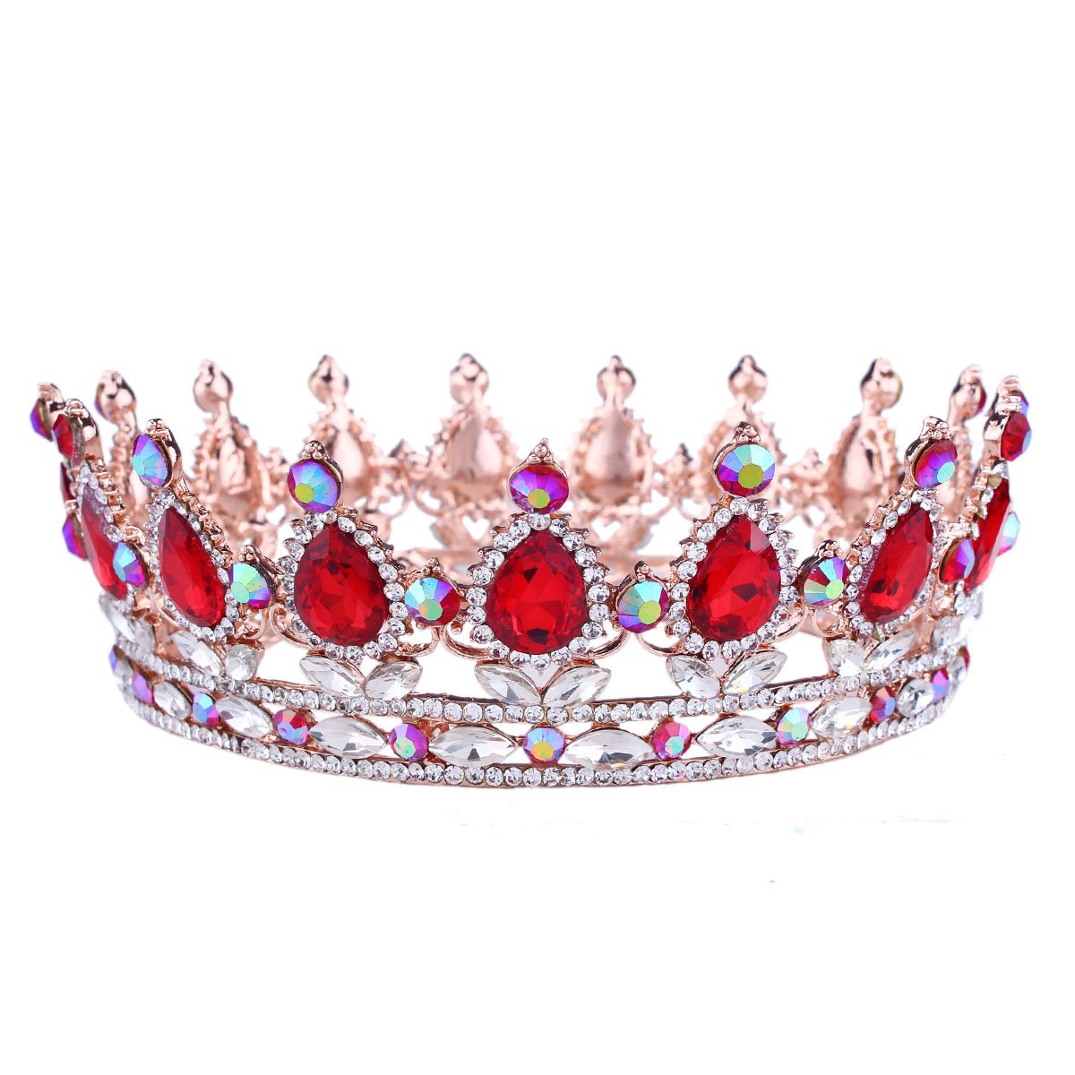 Gold Plated Ruby Red Crystal Tiara Crown - Bridal Wedding Hair Jewelry for Princess, Queen & Pageant Prom | Elegant Rhinestone Headpiece for Brides, Prom Dancers & Special Occasions