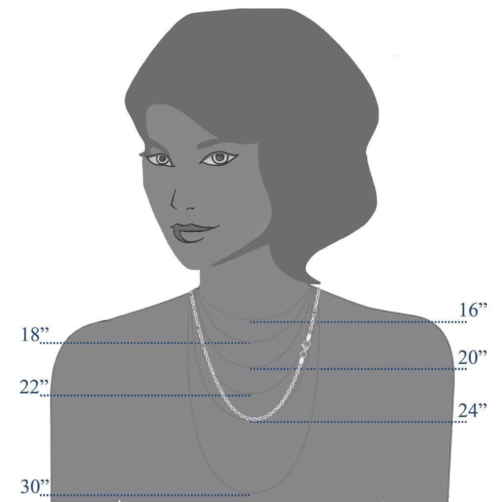14K Real White Gold Hollow Rope Chain Necklace - 1.50mm, 2mm or 2.5mm Thickness - Shiny Finish with Lobster Clasp - 16