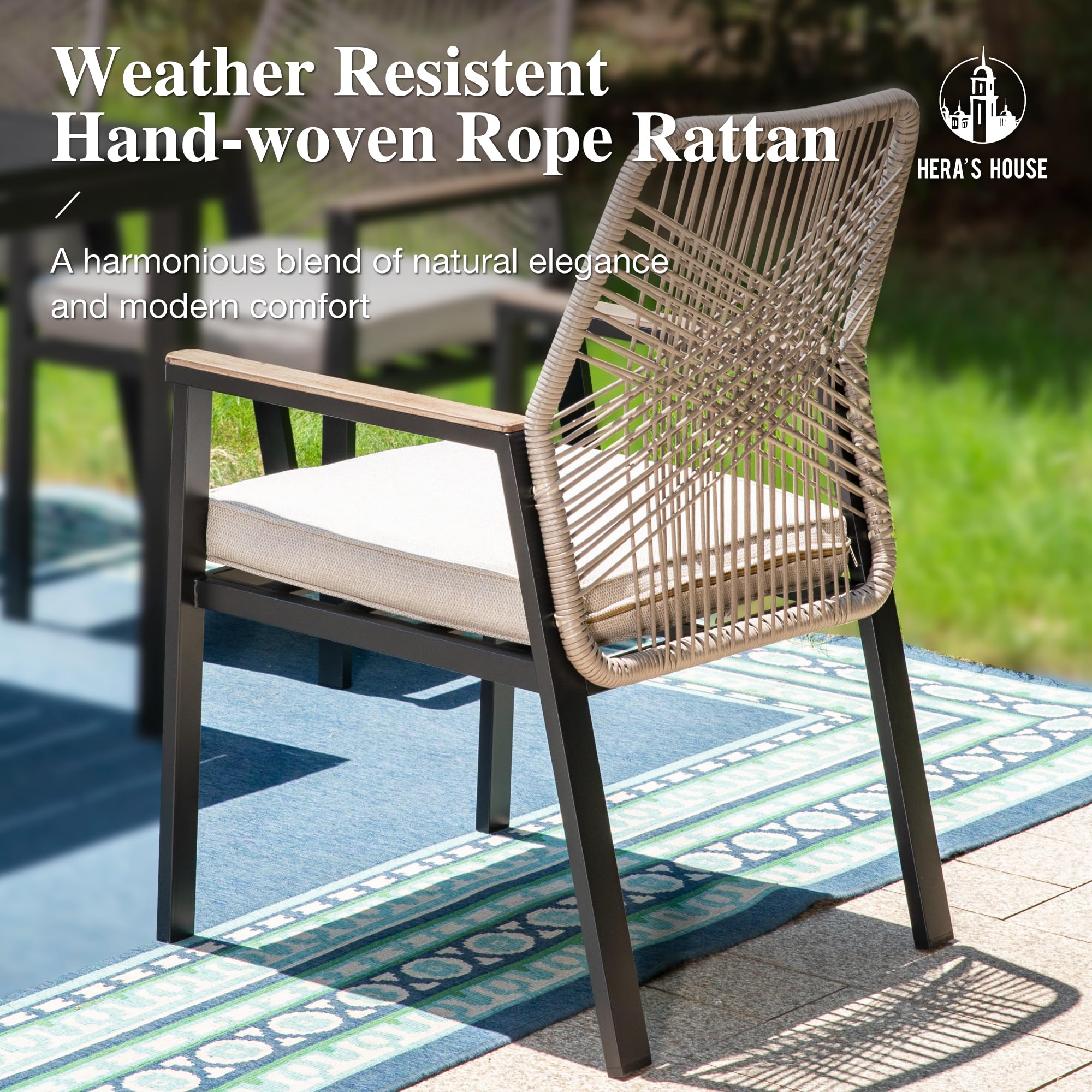 HERA'S HOUSE 9-Piece Outdoor Dining Set - 8 Cushioned Rattan Chairs & 83