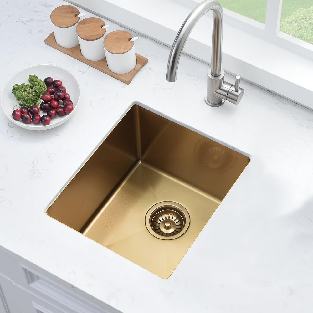 Premium 15 x 17 Inch Undermount Bar Sink - BoomHoze 16 Gauge SUS304 Stainless Steel Single Bowl Kitchen Sink for RV, Outdoor Wet Bar & Small Space Applications - Perfect for Compact Kitchens, Camper Vans, and Backyard Entertaining Areas