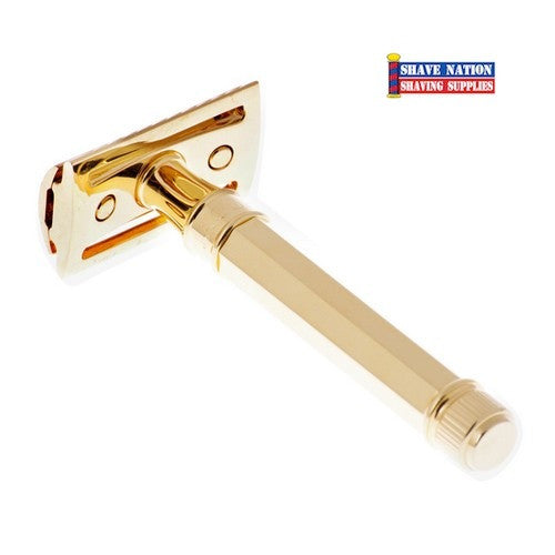 Edwin Jagger DE89811GBL Gold Octagon Safety Razor for Men - Closed Comb Double Edge Razor for Smooth Shaving - Perfect for Travel & Grooming Gifts
