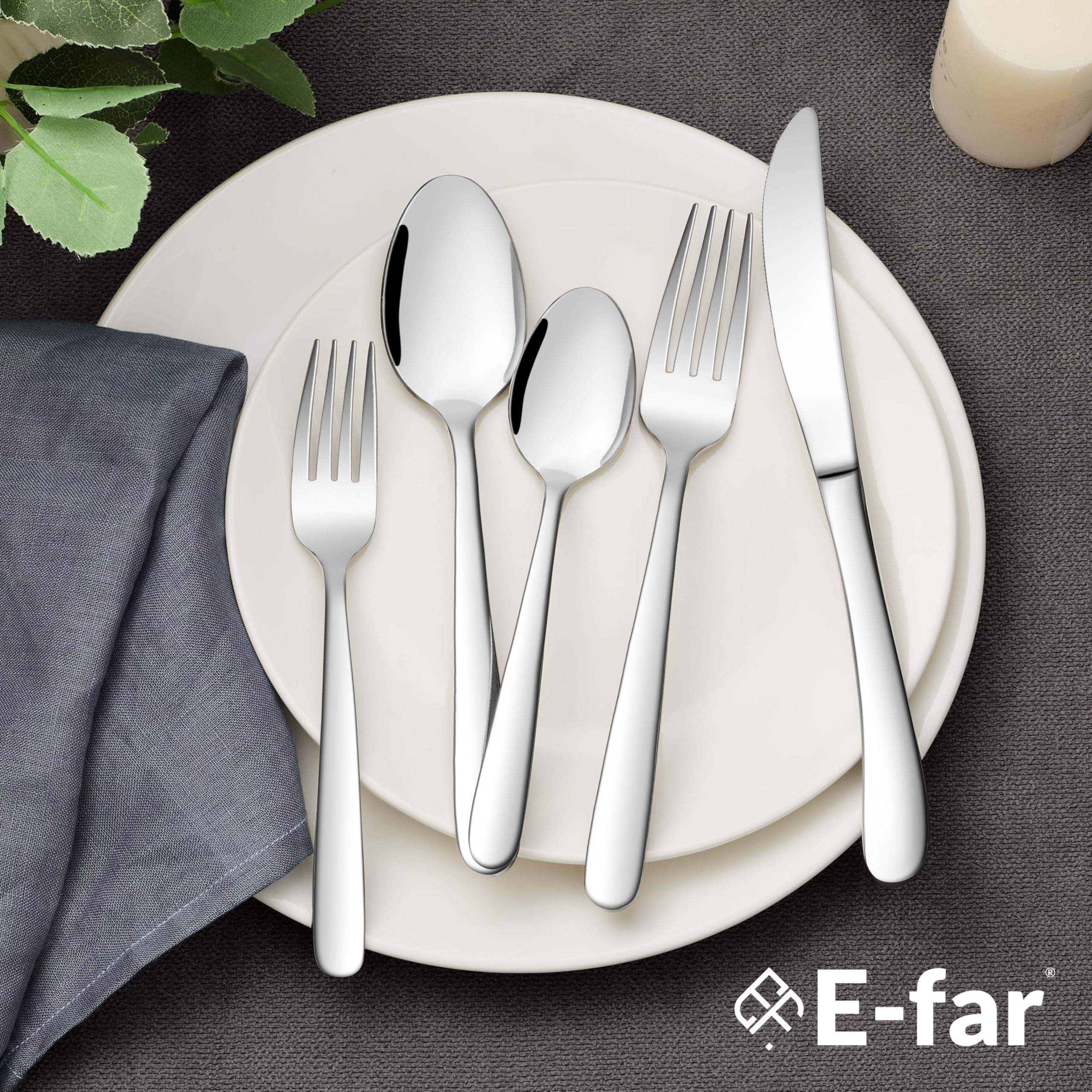 Premium 53-Piece Stainless Steel Flatware Set for 8 - Heavy Duty Silverware with Steak Knives & Serving Utensils, Mirror Finish & Dishwasher Safe - Perfect for Dinner Parties, Restaurants, and Everyday Dining
