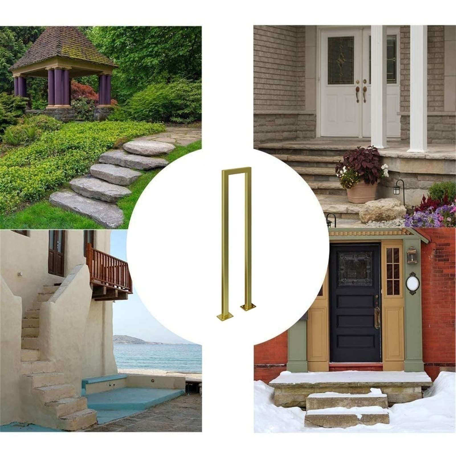 **Sturdy Metal Deck Railing Brackets - Golden Safety Fence for Stairs & Balcony, American-Style Horizontal Handrail, Easy Installation for Elderly & Child Safety (Indoor/Outdoor Use)**