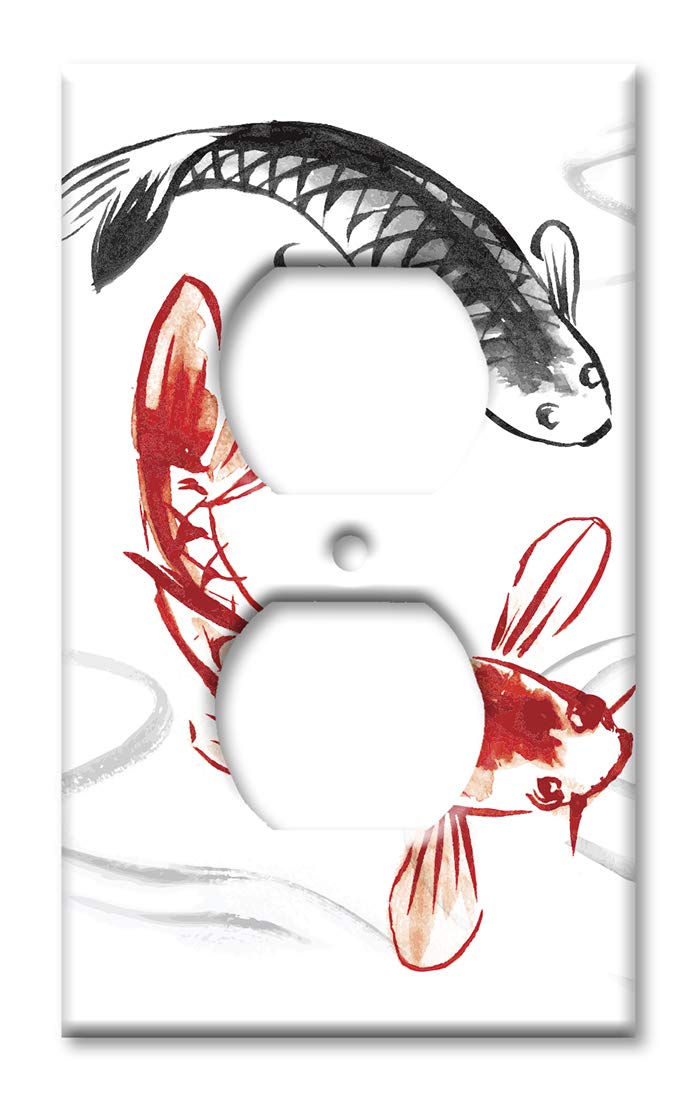 Decorative Metal Wall Plate - Koi Fish Art Design Duplex Outlet Cover | Made in USA | Perfect for Home Decor, Living Room, Bedroom & Office
