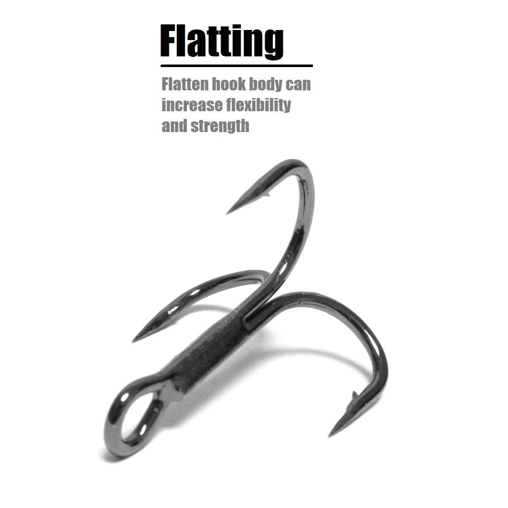 WLure Fishing Hooks - 4X Strong Short Shank Treble Hooks with Cutting Blade - Black Nickel Coated for Saltwater & Freshwater Fishing - Perfect for Bass, Trout, and Walleye Fishing