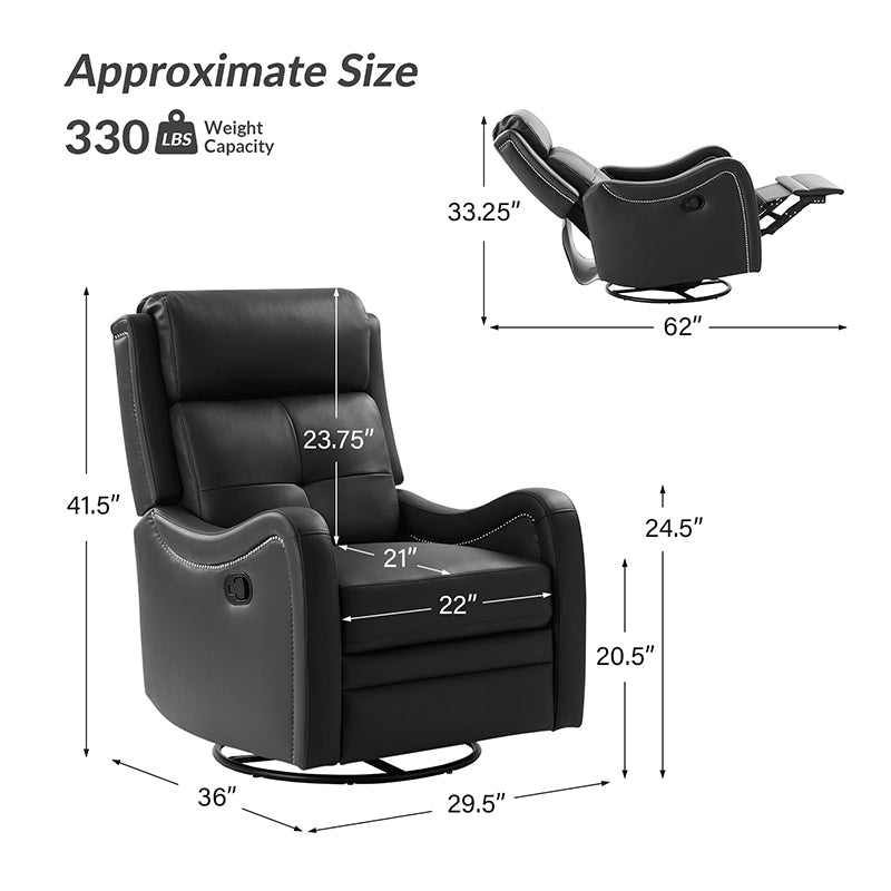 Amelia Genuine Leather Swivel Rocker Recliner Chair - Comfortable Living Room Furniture for Relaxing, Reading & Watching TV