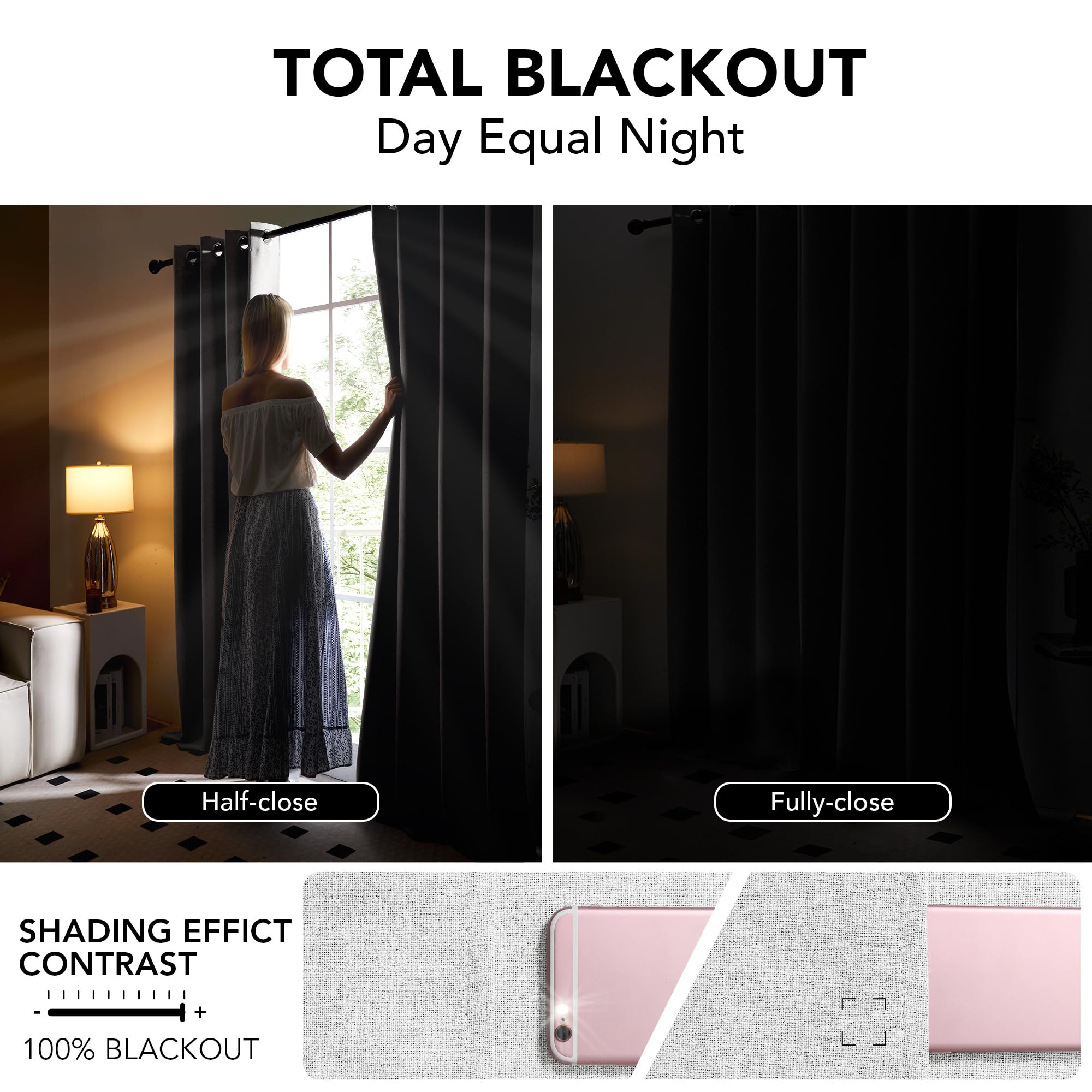 Deconovo Blackout Curtains - Linen Room Darkening Curtains with Grommets (52x95 Inches, 2 Panels, Greyish White) for Bedroom, Living Room & Nursery - Perfect for Light Sleepers, Home Theater & Privacy