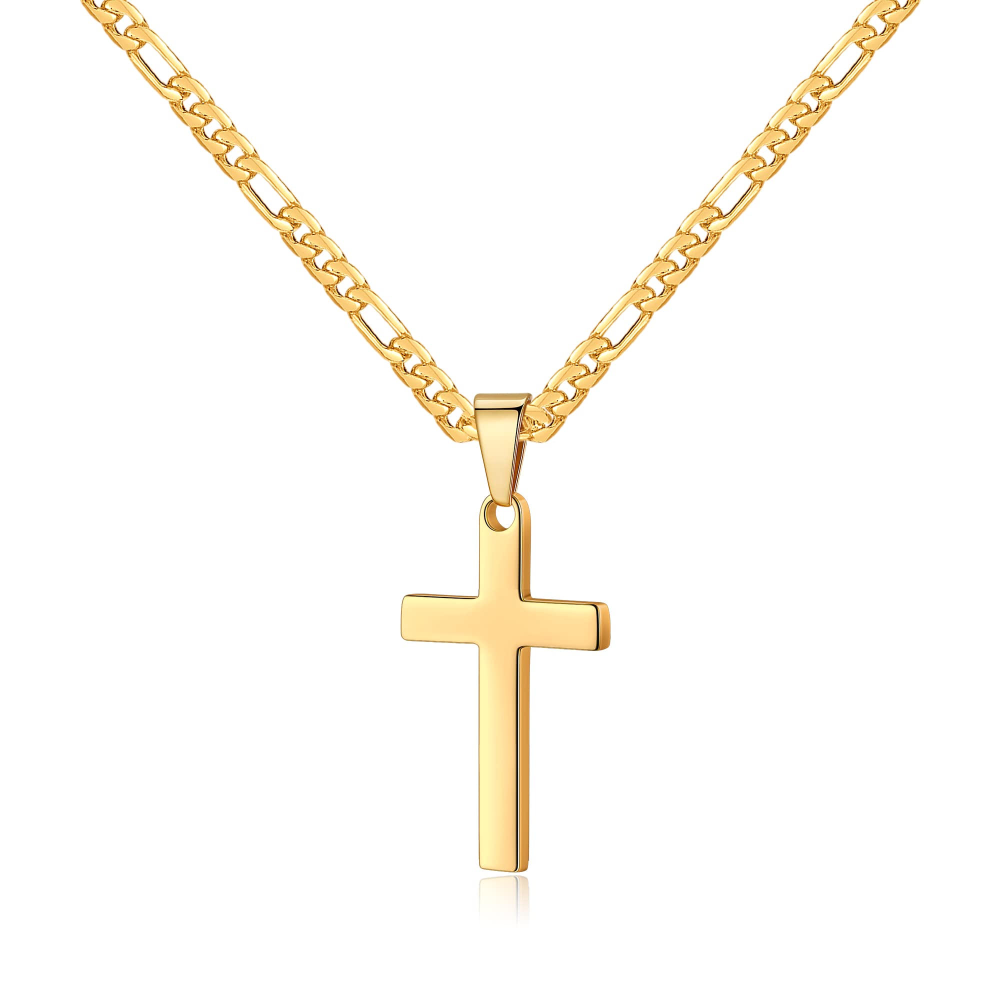 LUXEJEW Stainless Steel Cross Necklace for Men & Women - Black, Silver, Gold Figaro Chain with Cross Pendant - 16-24 Inch Adjustable Length - Perfect for Everyday Wear, Gifts & Religious Occasions