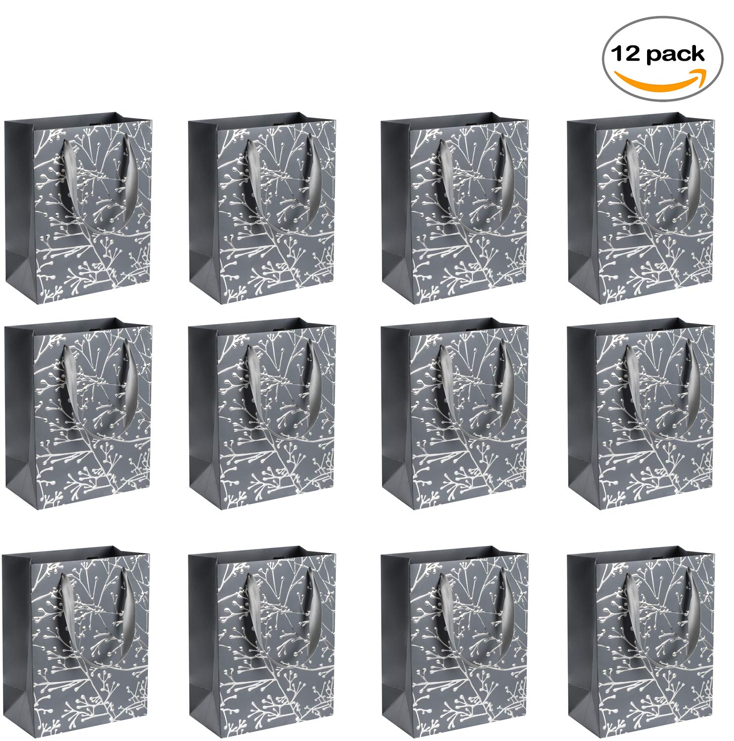 Floral Wedding Favor Bags - 12 Pack Bridesmaid Gift Bags for Baby Showers & Parties (Grey)