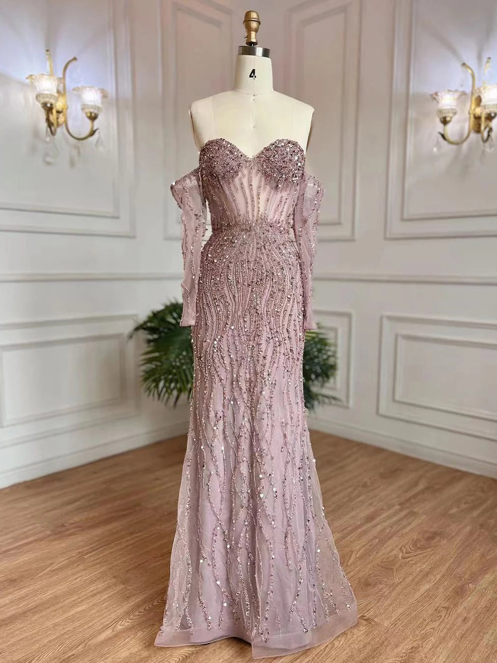 Elegant Grey Mermaid Evening Gown with Beaded Spaghetti Straps - Luxury Women's Formal Dress for Weddings, Parties & Special Occasions | Serene Hill Collection 2025