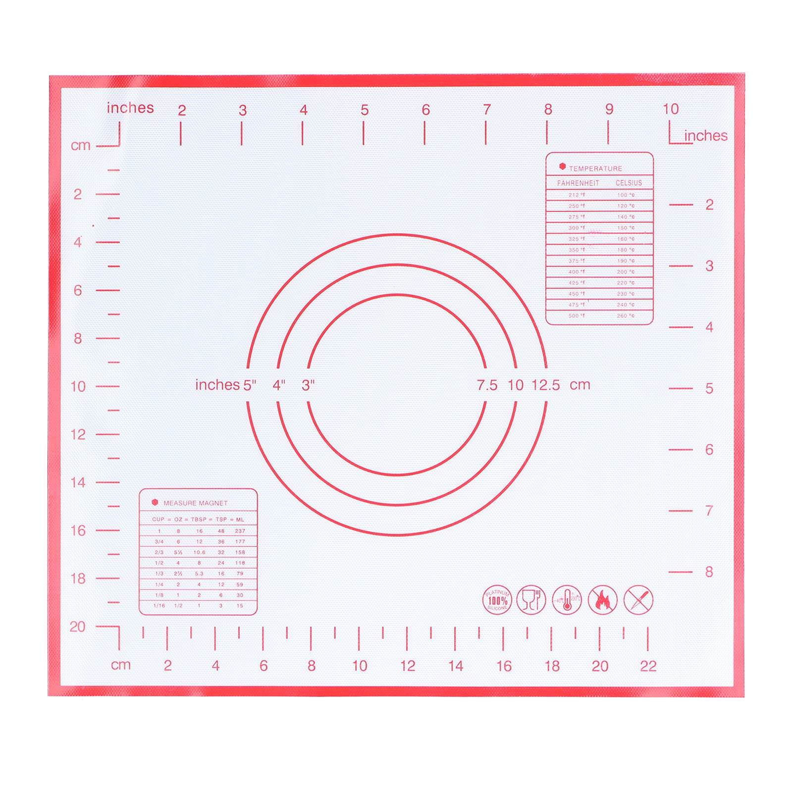 Non-Slip Silicone Baking Mat 29x26cm with Measurements - Reusable Fondant Mat, Counter Protector, Dough Rolling Mat for Cookies, Pastries, Bread (Red) - Perfect for Home Baking, Cake Decorating & Kitchen Counter Protection