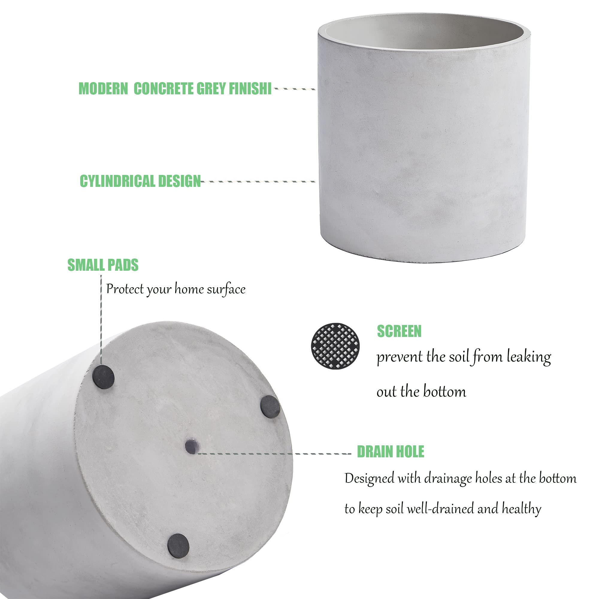 Modern 4.7 Inch Grey Cement Planter with Drainage Hole - Indoor Outdoor Plant Pots for Succulents, Herbs & Small Flowers - Perfect for Home, Office & Garden Decor (Plant Not Included)