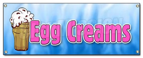 Vintage Brooklyn Style Egg Creams Banner Sign - Black & White Chocolate Soda Fountain Decor for New York Diner Theme | Perfect for Retro Cafes, Ice Cream Shops & Home Bar Decor