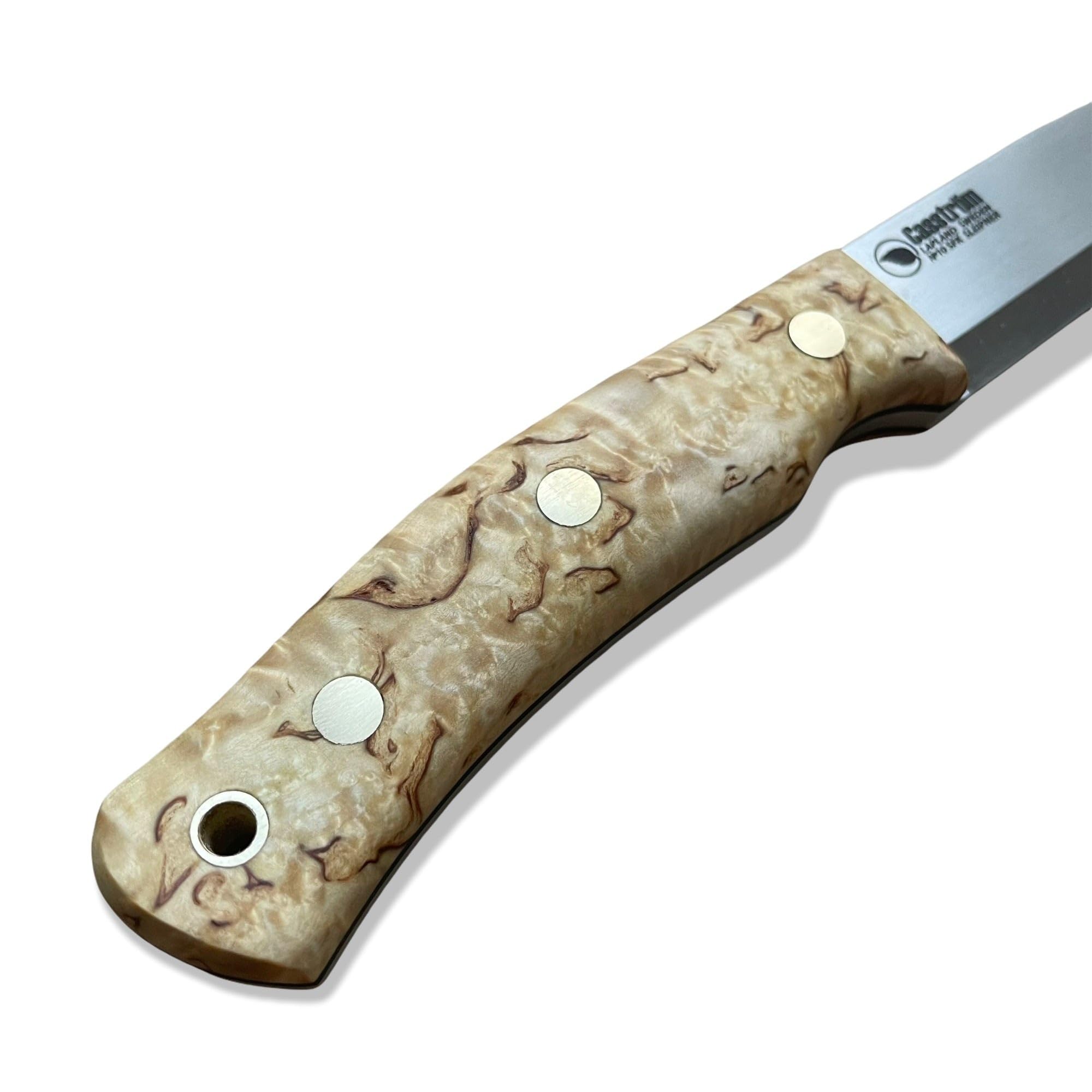 Casstrom No.10 SFK Outdoor Survival Knife - Sleipner Steel Blade with Scandi Grind & Curly Birch Handle, Includes Firesteel - Perfect for Bushcraft, Camping, and Wilderness Survival
