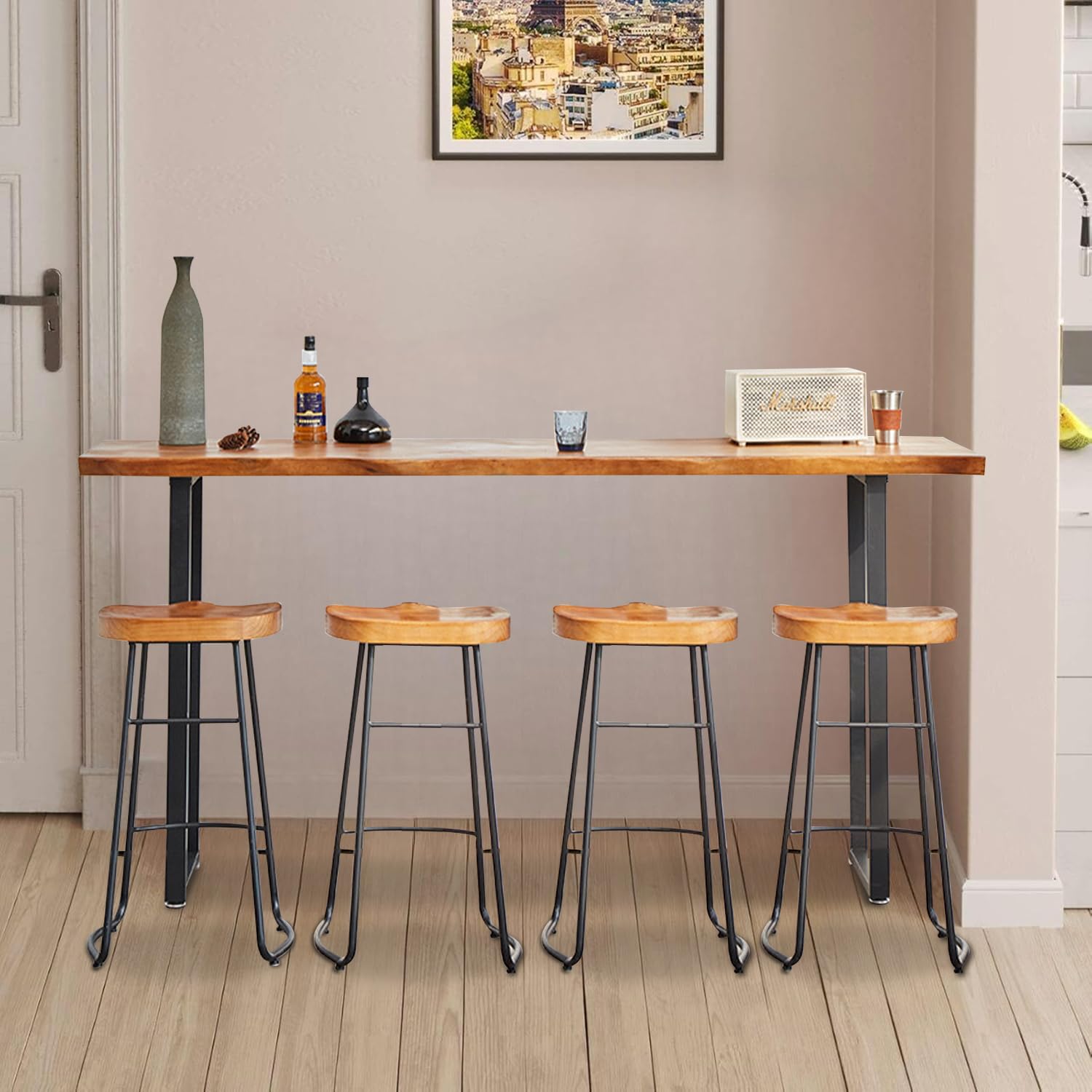 Solid Wood Narrow Bar Table with Metal Legs - 55.1