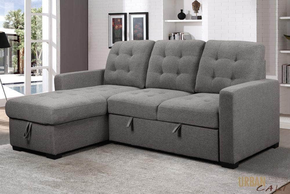 Santa Monica Sleeper Sectional Sofa Bed with Reversible Storage Chaise - Dark Grey | Convertible Couch for Small Spaces | Perfect for Apartments, Guest Rooms & Home Offices