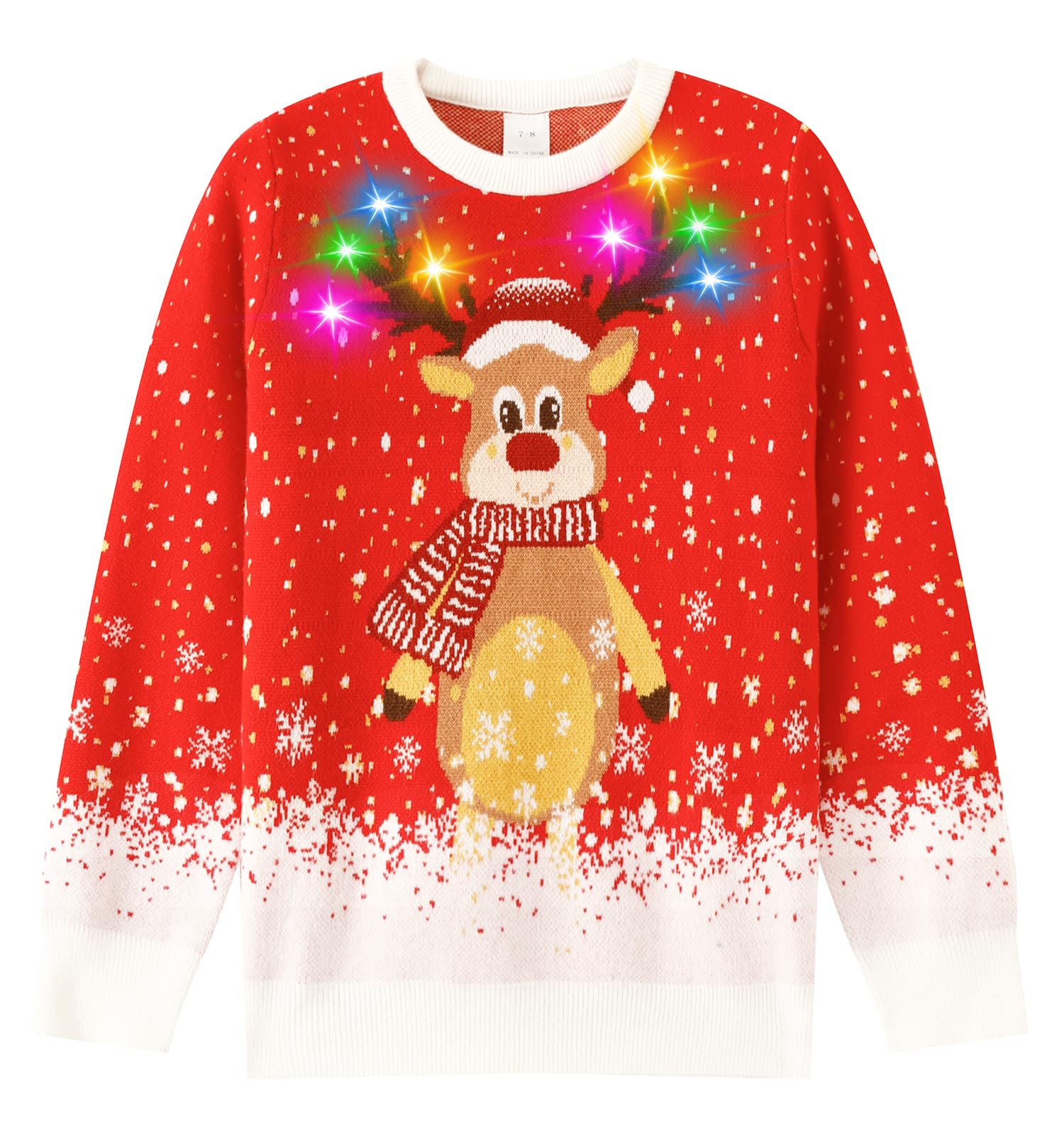 Kids Christmas Ugly Sweater with LED Light Up Reindeer - Boys & Girls Holiday Sweater with Built-in Light Bulbs | Fun Xmas Party Outfit & Family Photo Costume